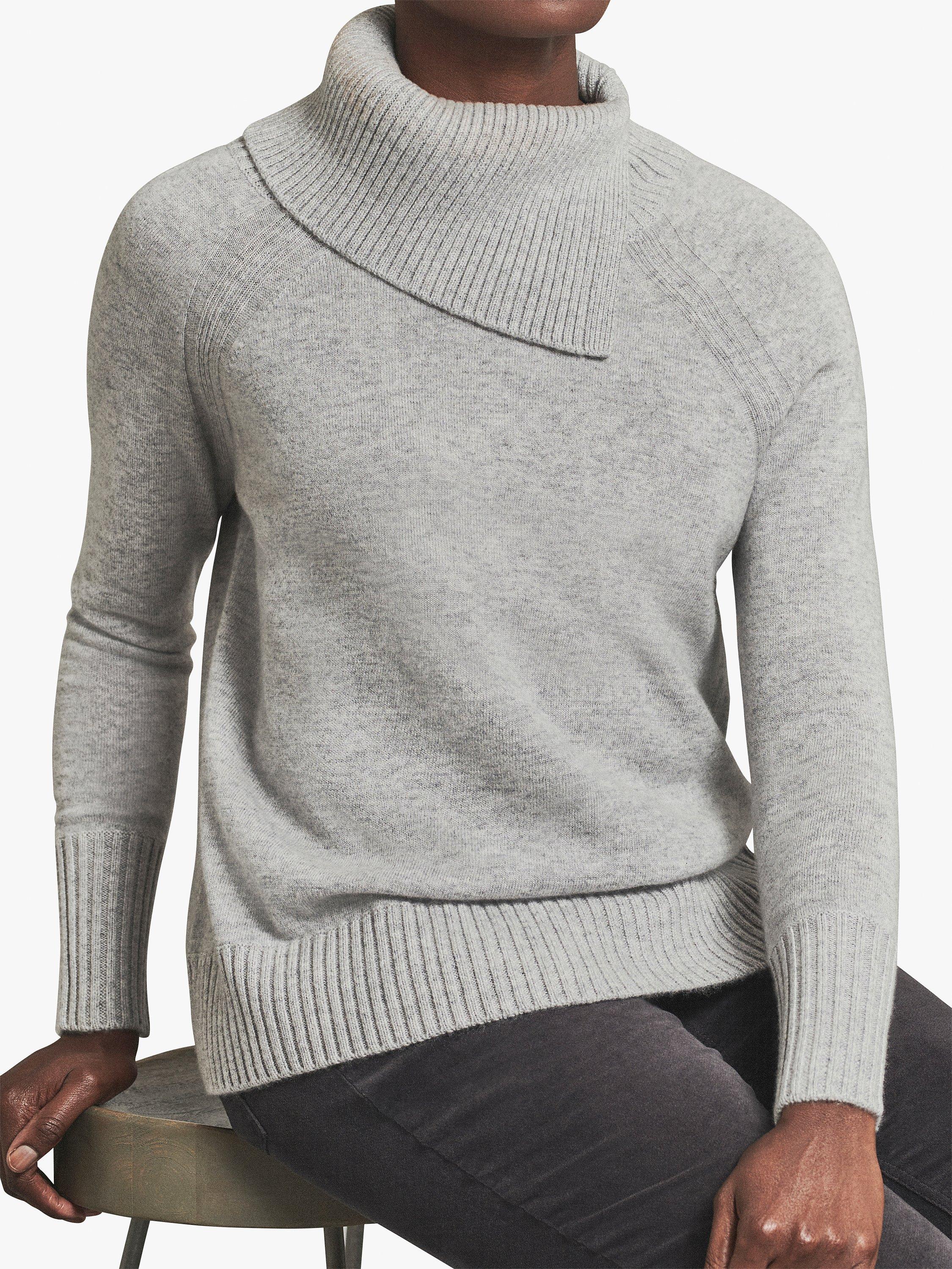 Product image 1 of 4, which shows Pure Collection Cashmere Statement Neck Jumper, Heather Dove, 8