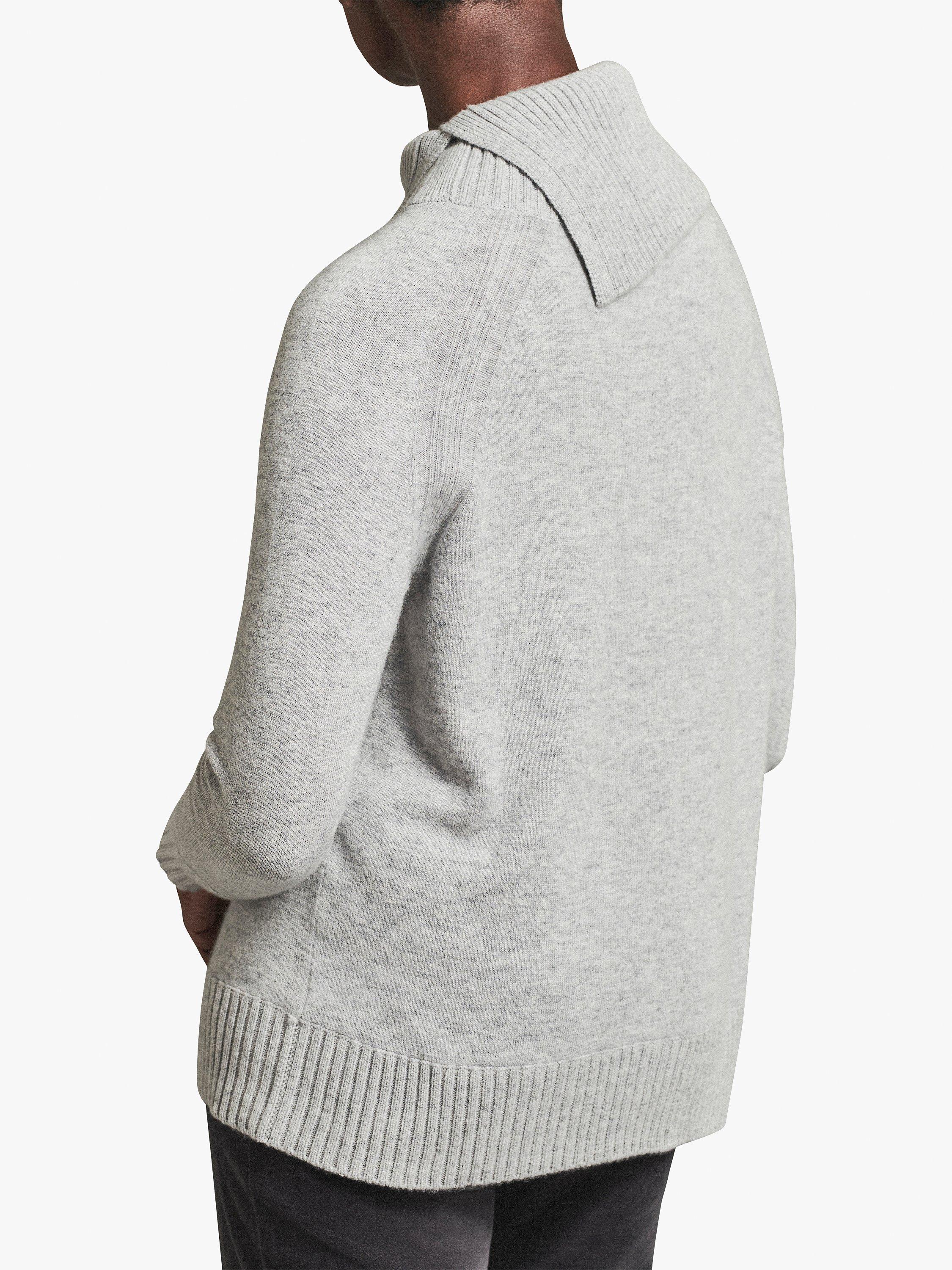 Product image 2 of 4, which shows Pure Collection Cashmere Statement Neck Jumper, Heather Dove, 8