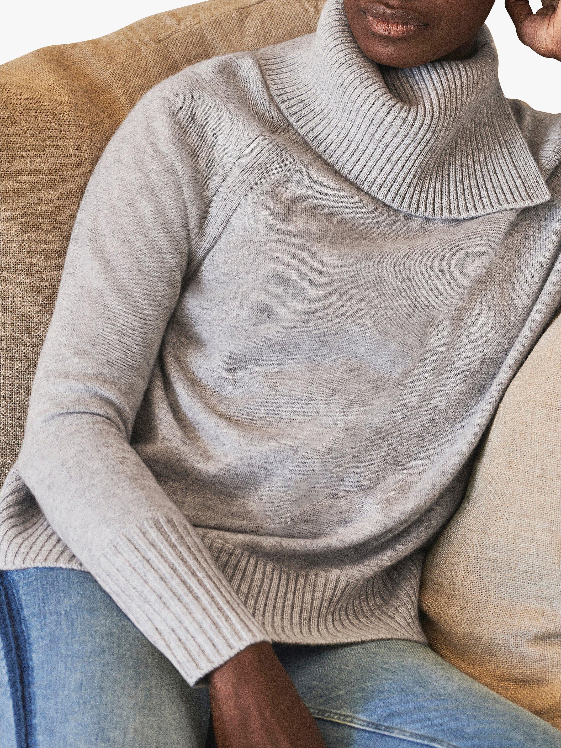 Product image 3 of 4, which shows Pure Collection Cashmere Statement Neck Jumper, Heather Dove, 8