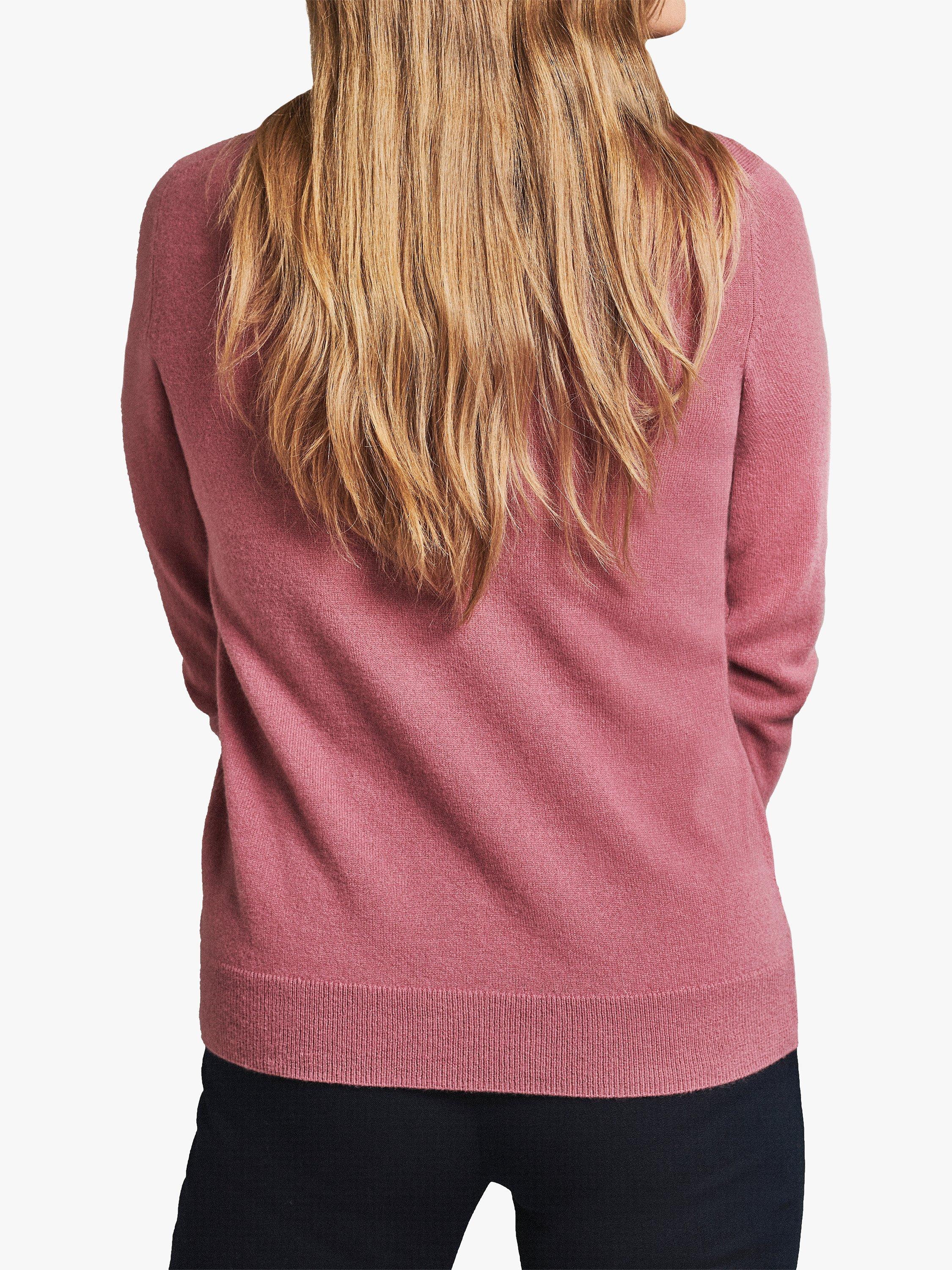 Product image 2 of 3, which shows Pure Collection Cashmere V-Neck Jumper, Orchid Pink, 8