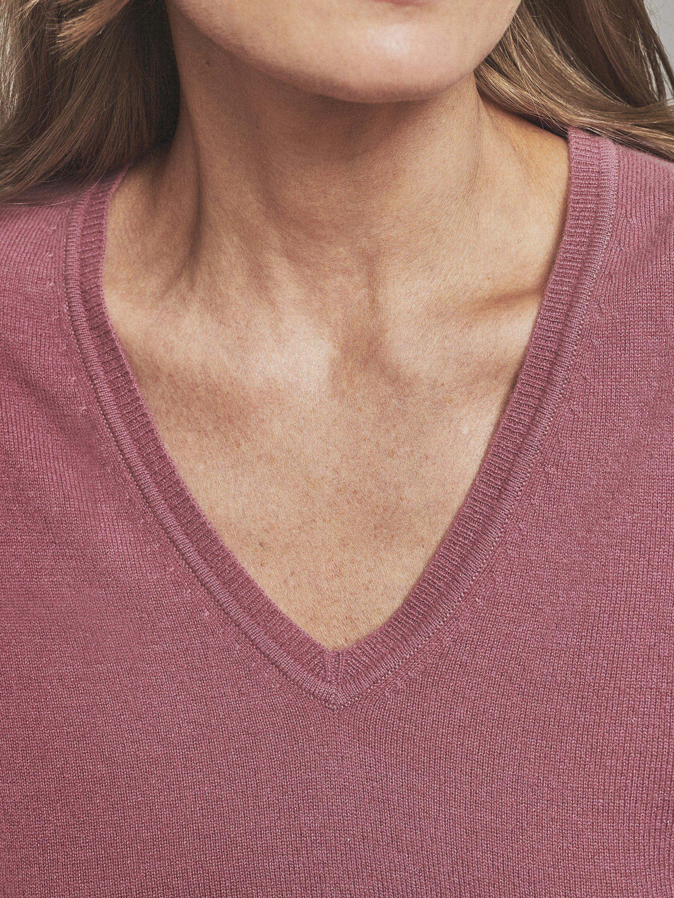 Product image 3 of 3, which shows Pure Collection Cashmere V-Neck Jumper, Orchid Pink, 8