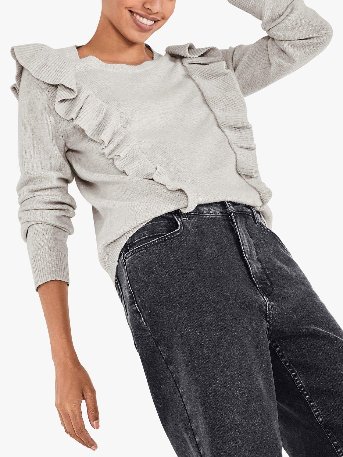 HUSH Abby Frill Jumper, Pale Grey Marl