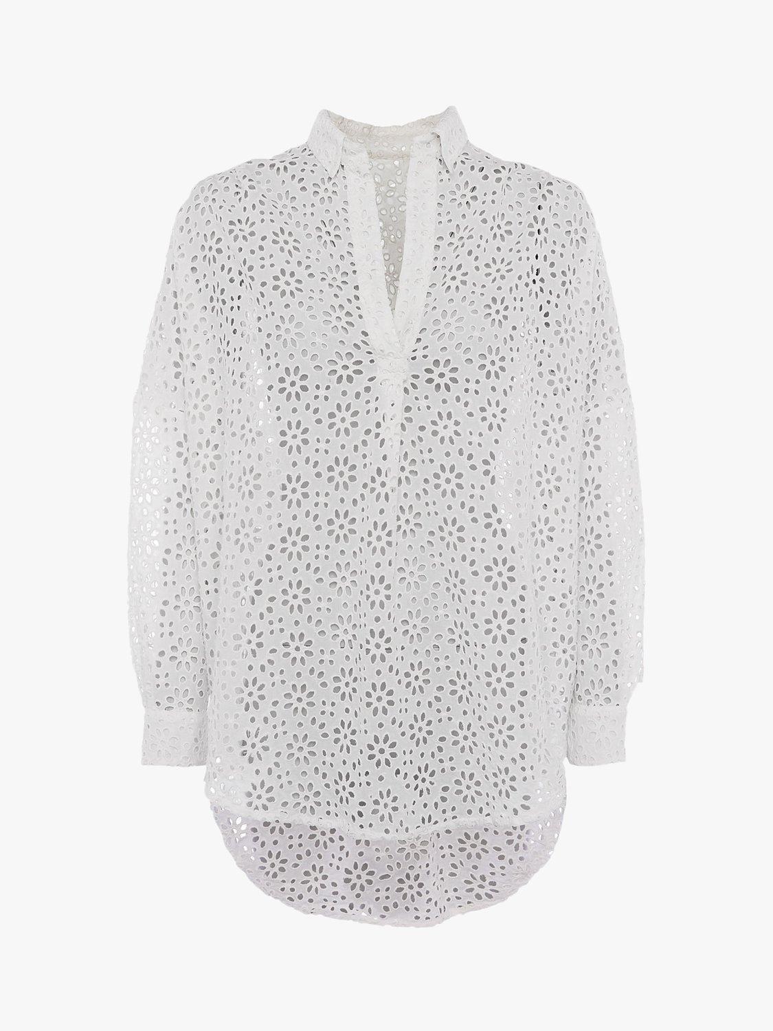 French Connection Agee Broderie Anglaise Popover Shirt, Summer White