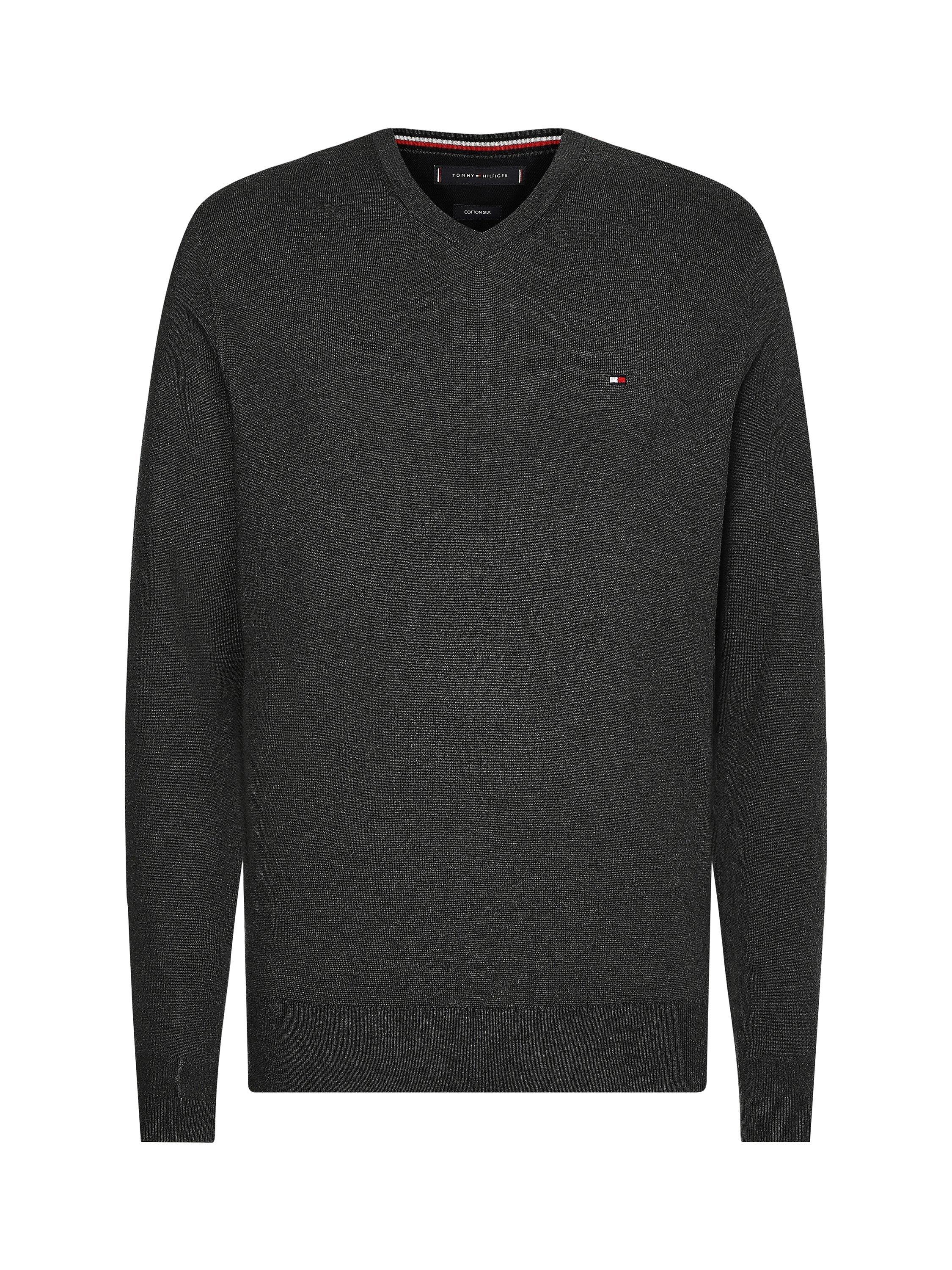Tommy Hilfiger Core Cotton and Silk Jumper, Charcoal Heather, S