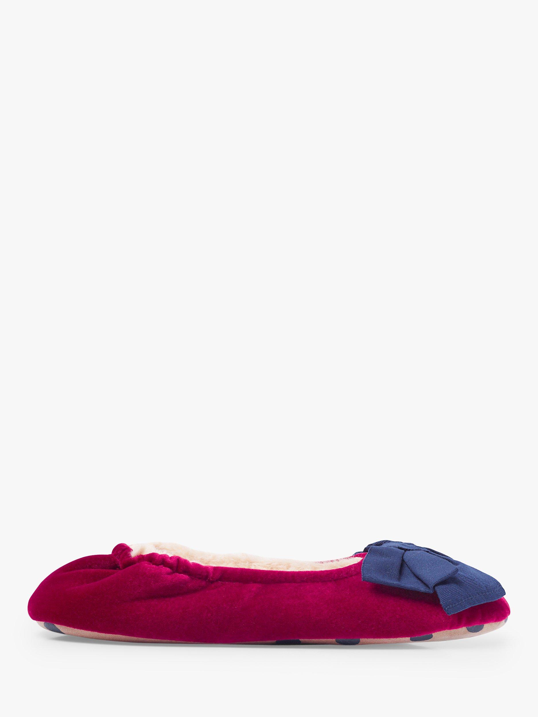 Boden Cosy Velvet Bow Slippers, Ruby Ring/Navy, 4