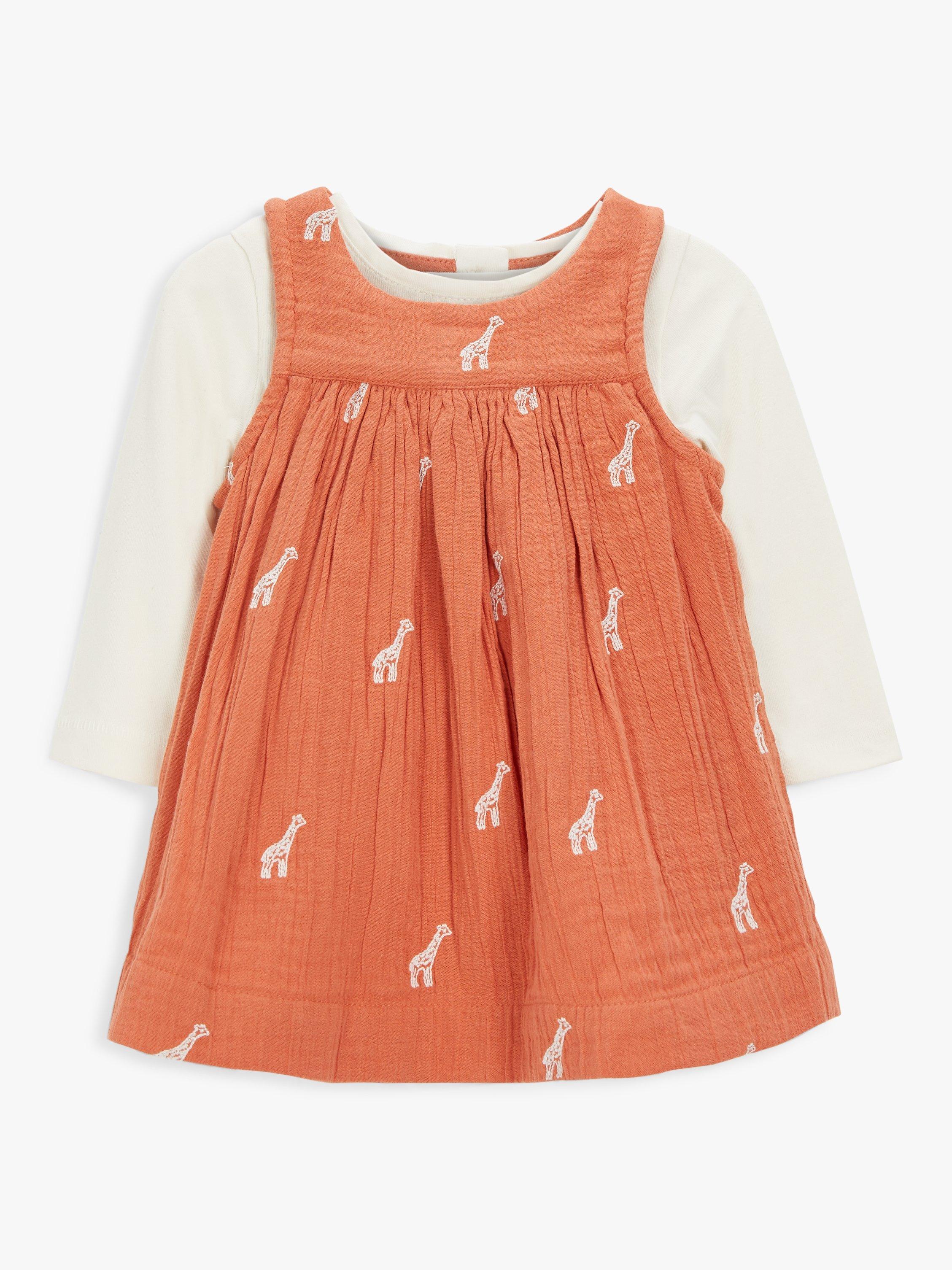 John Lewis Baby Organic Cotton Giraffe Muslin Dress & Top Set, Terracotta
