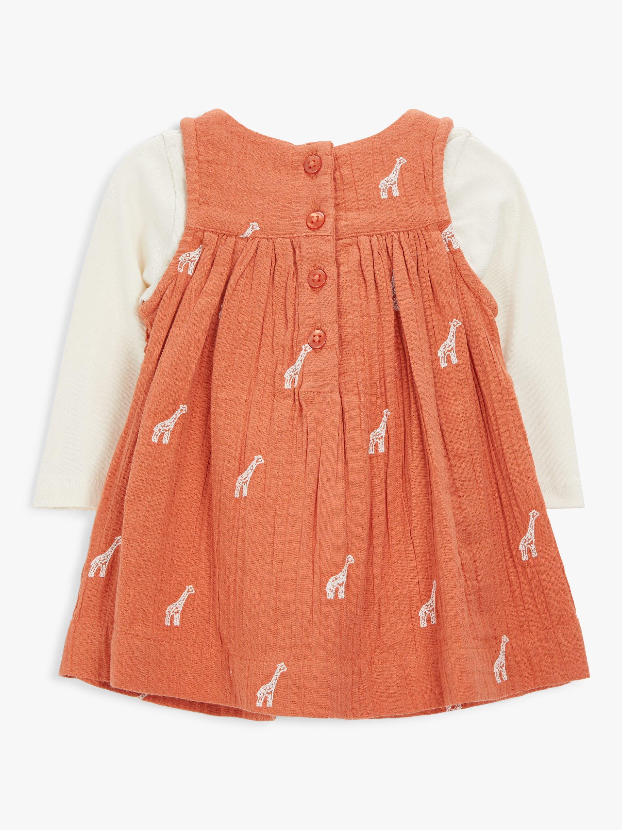 John Lewis Baby Organic Cotton Giraffe Muslin Dress Top Set Terracotta