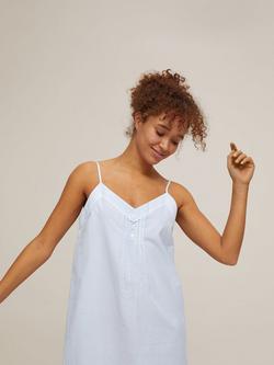 John Lewis Lucia Cotton Stripe Chemise, Light Blue, Light Blue