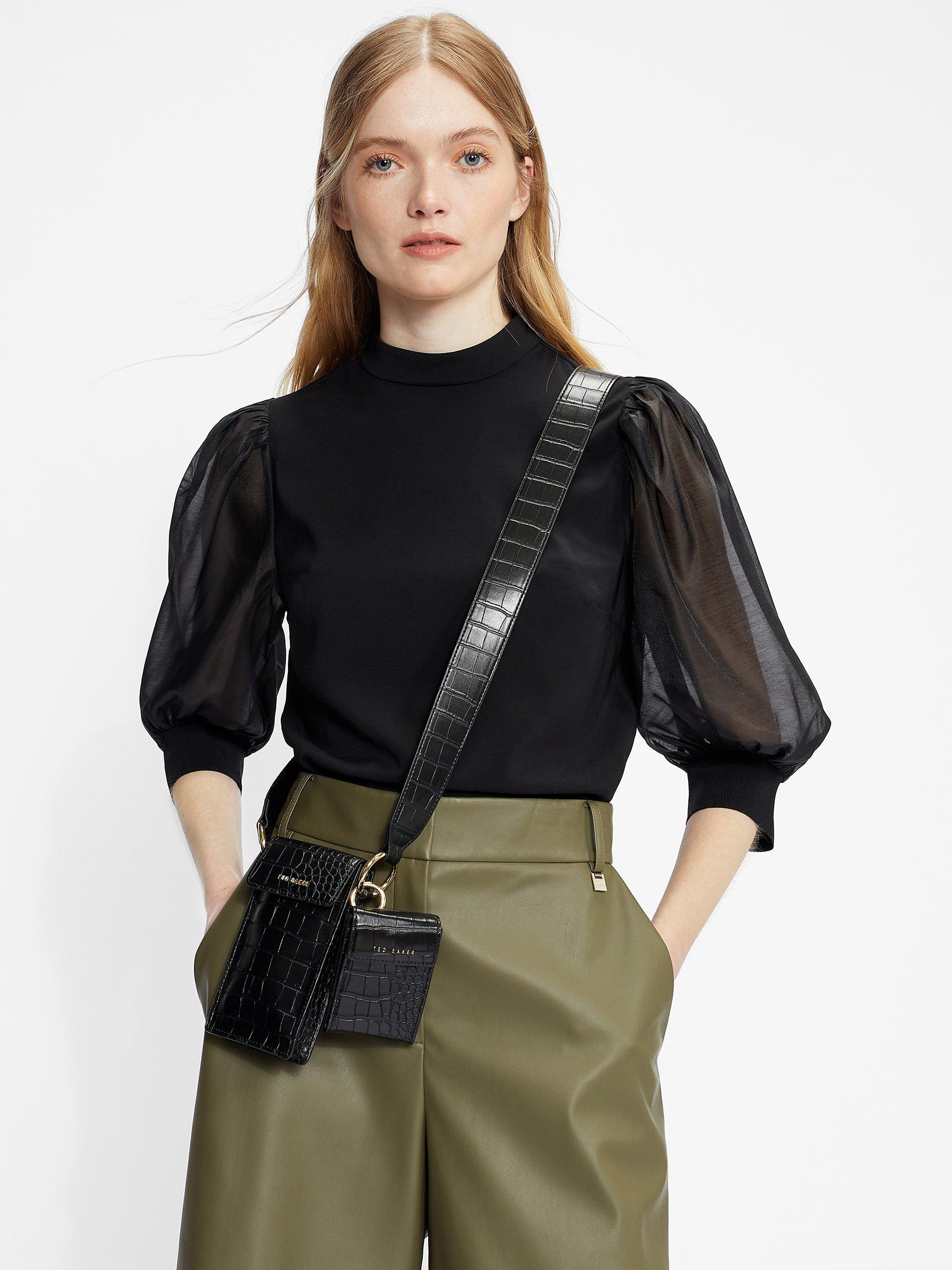 Ted Baker Micaeli Organza Puff Sleeve Top, Black