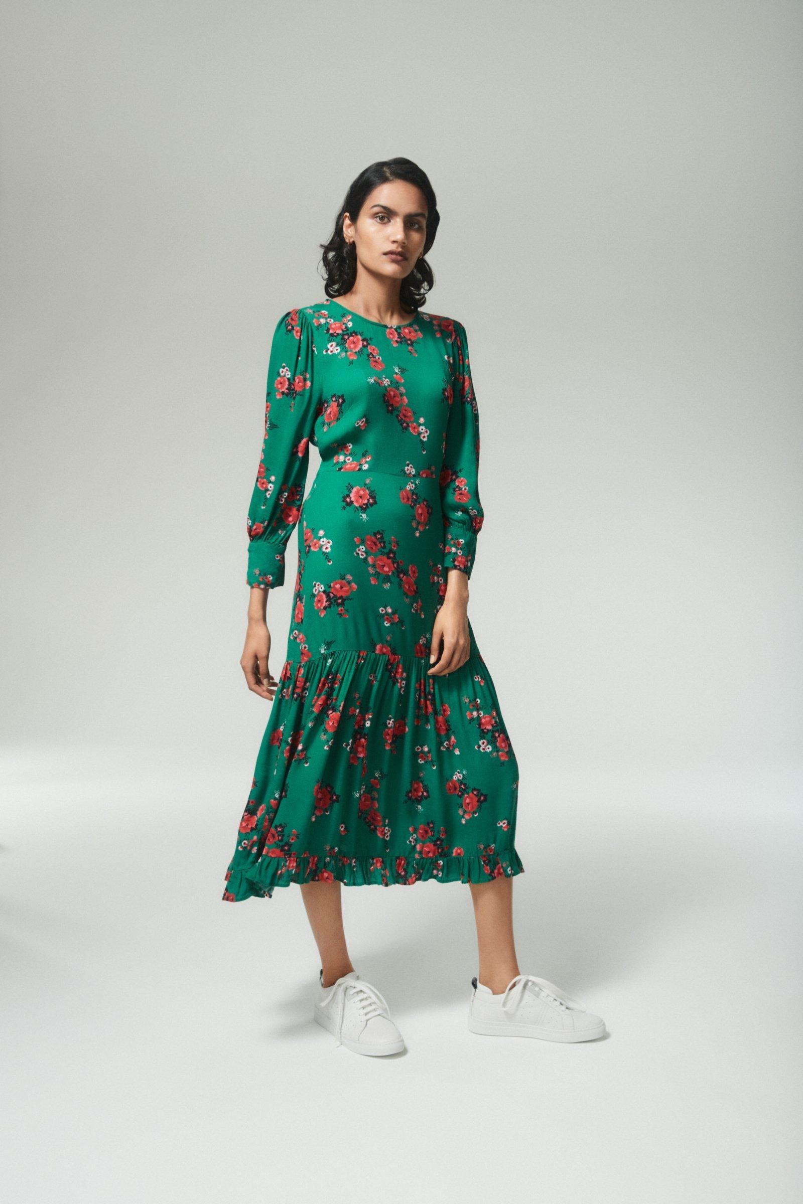 Ghost Gigi Rose Print Dress, Red/Green