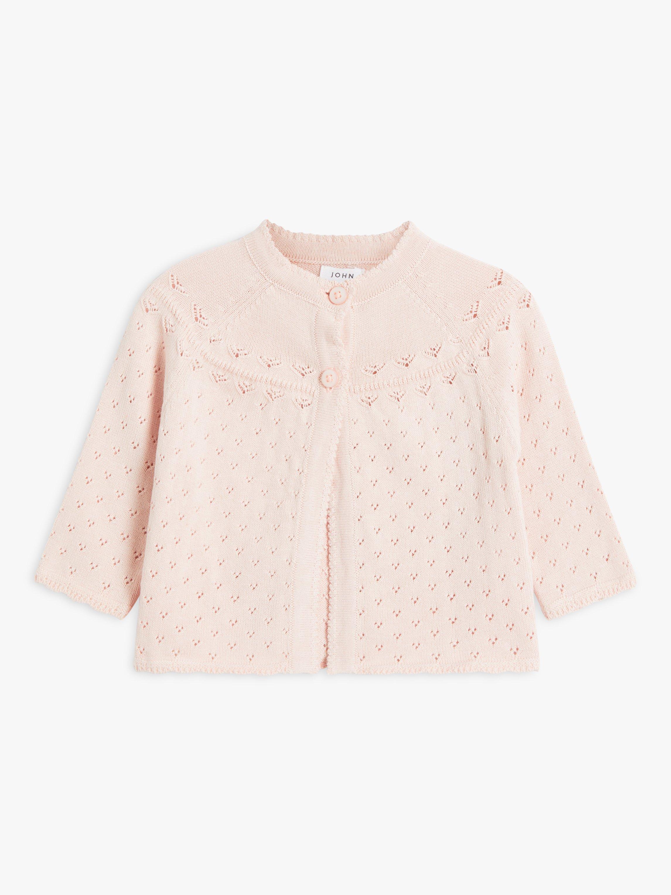 John Lewis Baby Organic Cotton Pointelle Cardigan, Light Pink