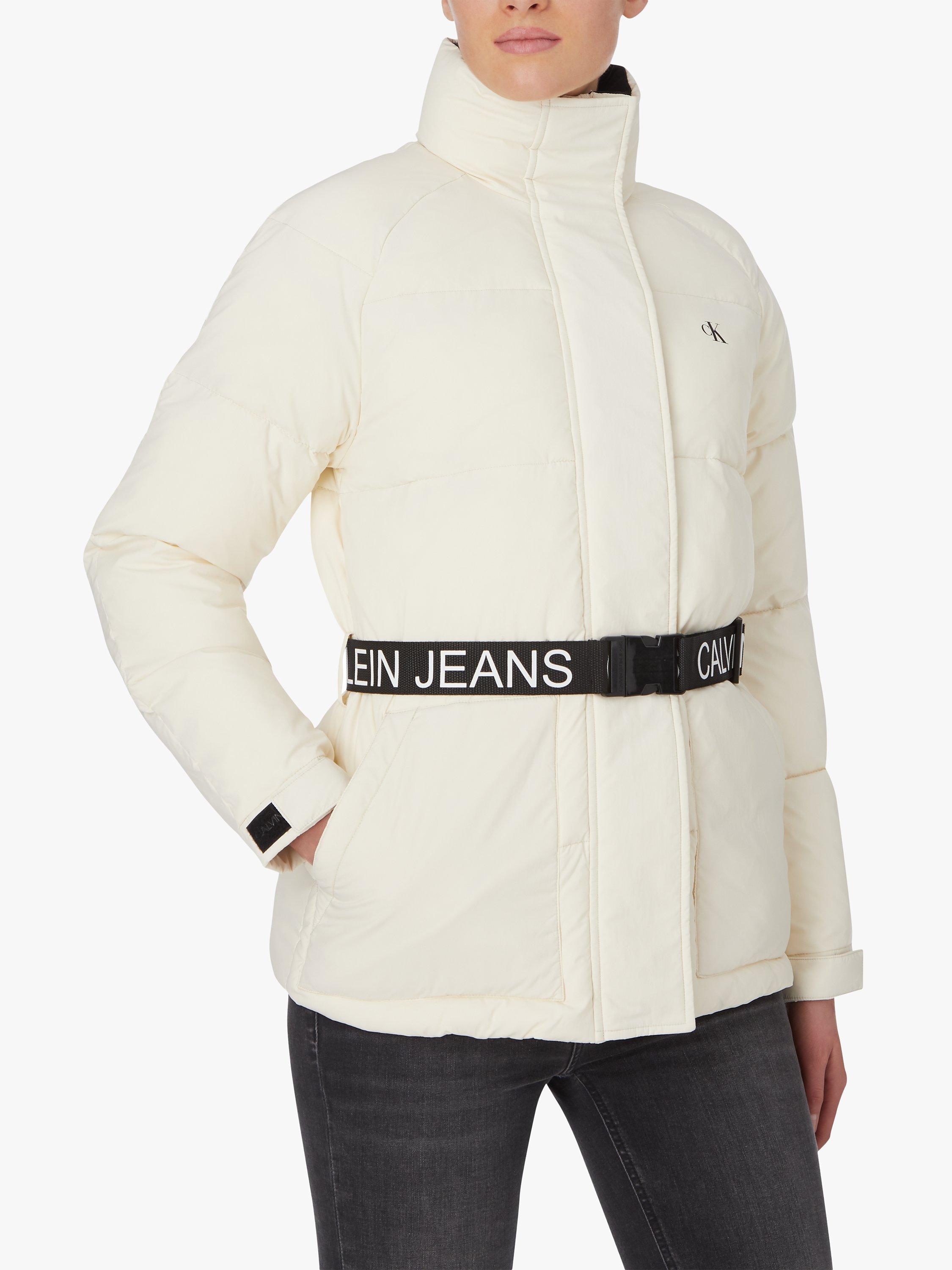 Calvin Klein Logo Belt Puffer Jacket, Soft Cream