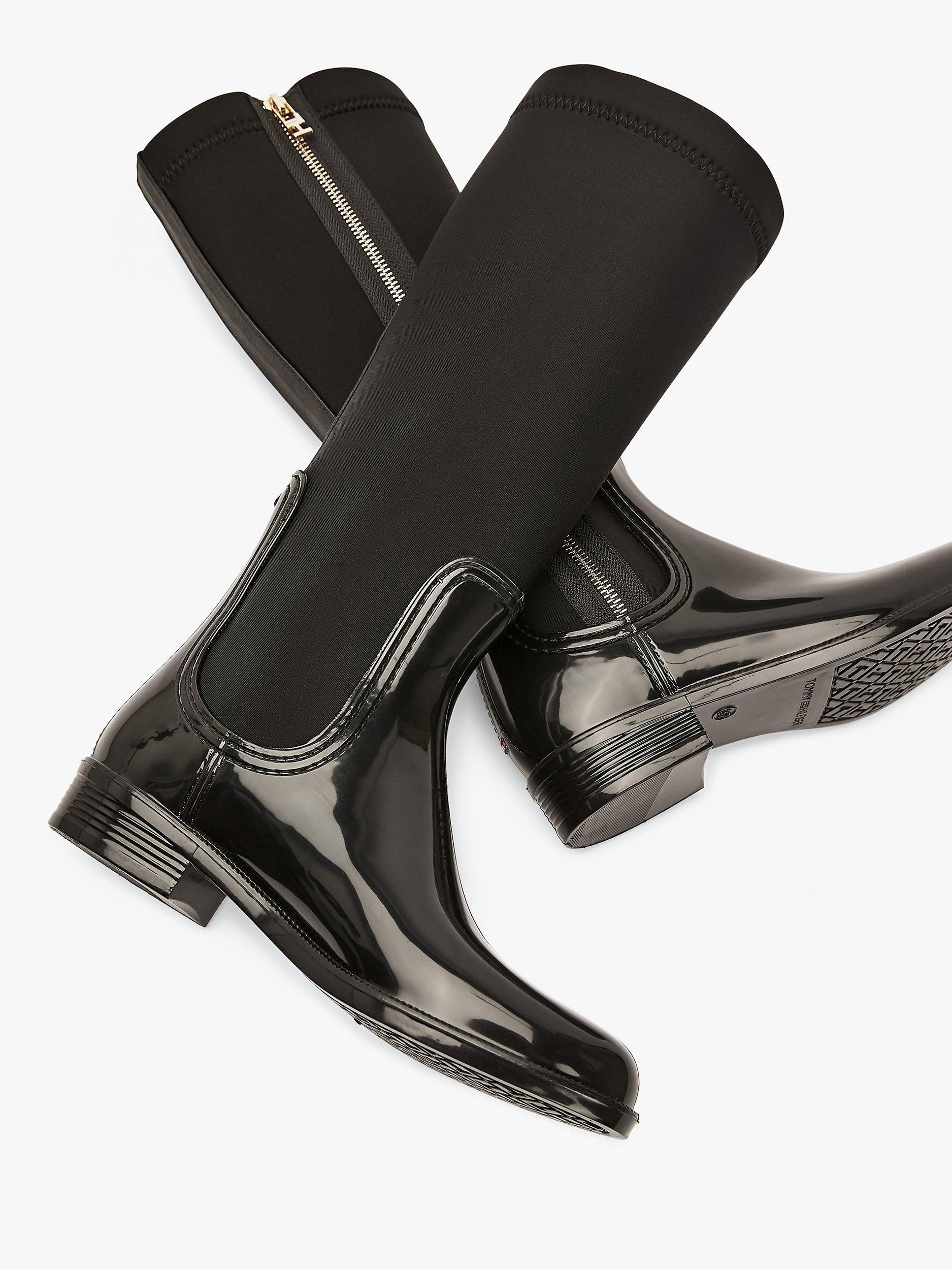 Tommy Hilfiger Neoprene Long Rain Boots, Black, 5