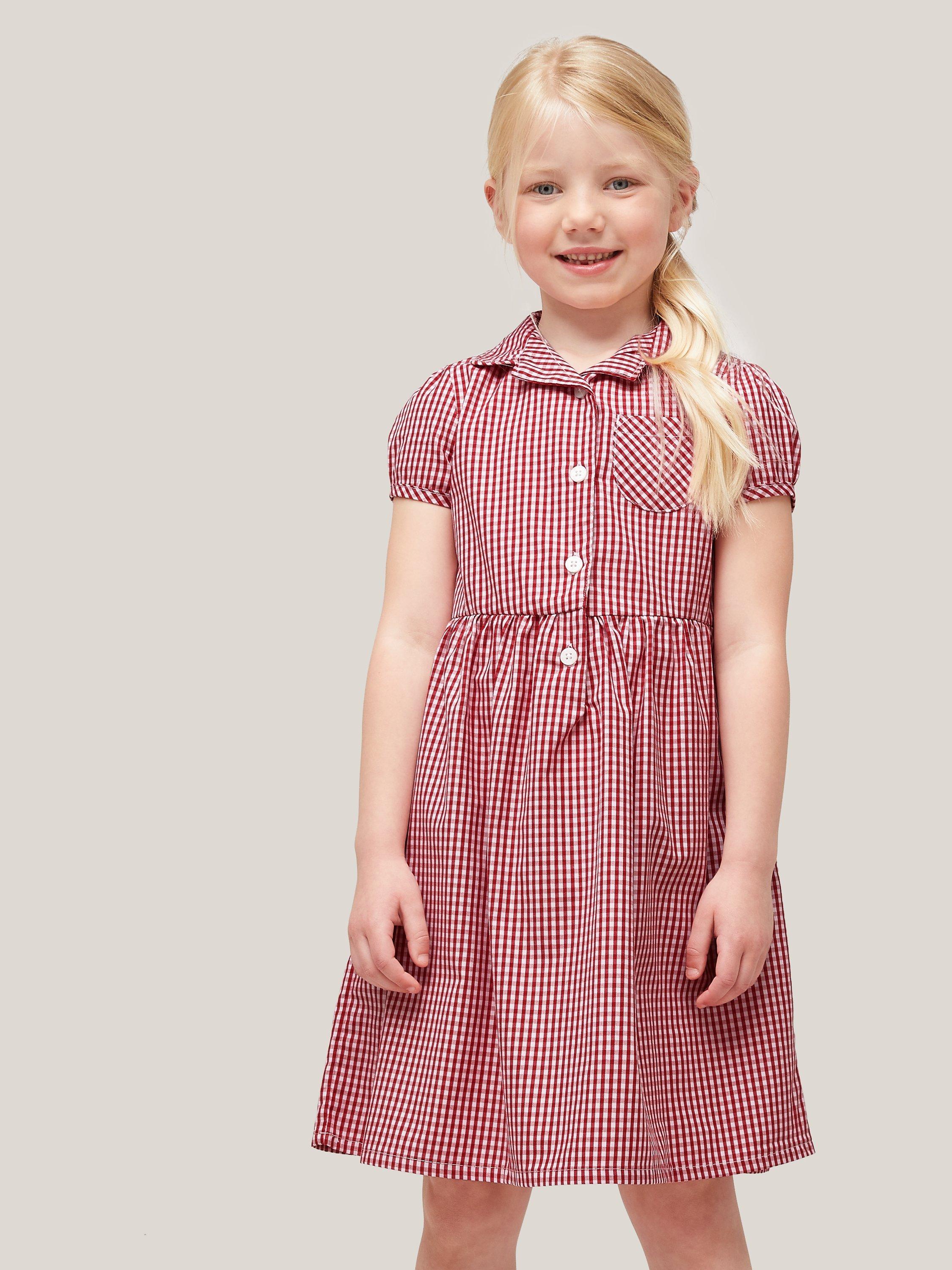 John Lewis School Belted Gingham Checked Summer Dress, Red