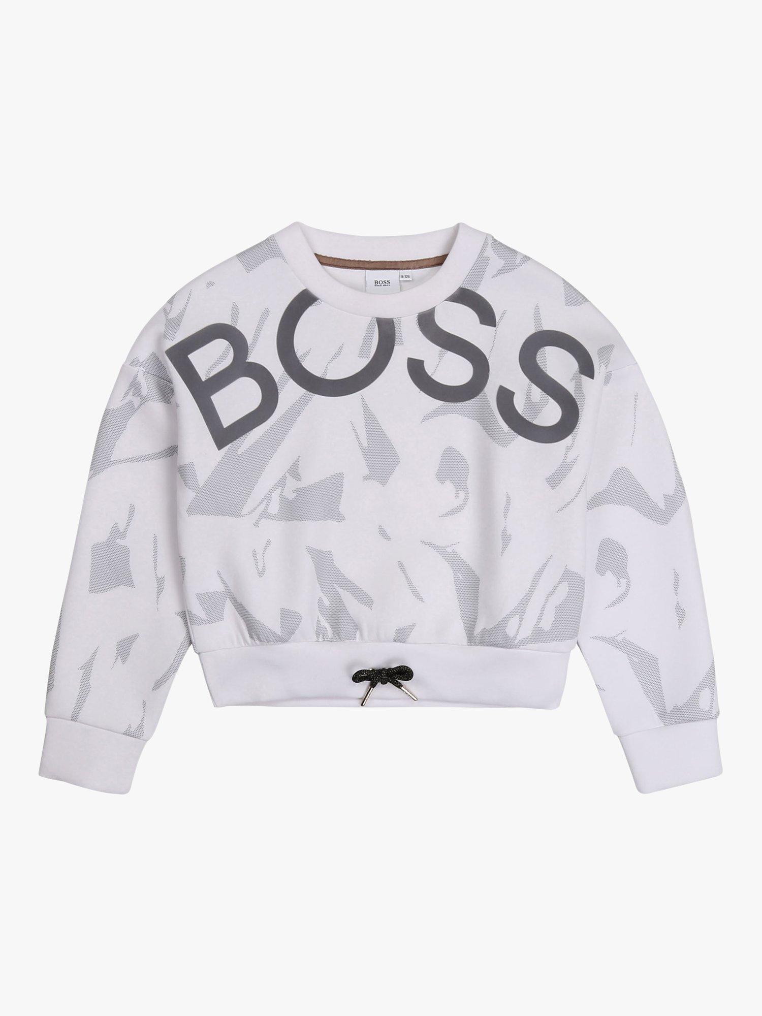 Product image 1 of 2, which shows BOSS Kids' Cropped Sweatshirt, White, 4 years