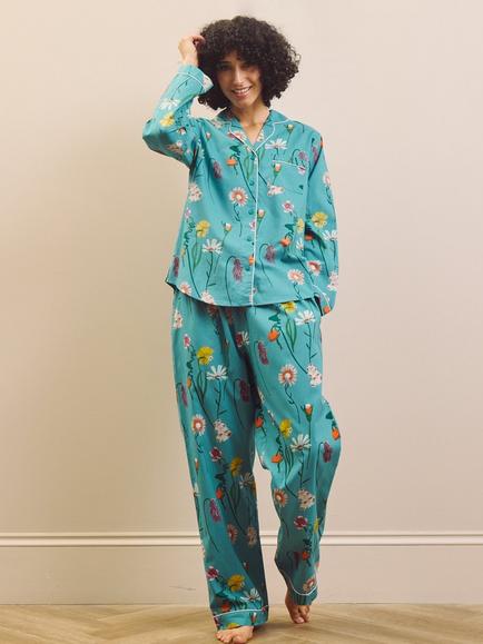 Their Nibs Lilac Squirrel Floral Pyjama Set, Teal, Teal