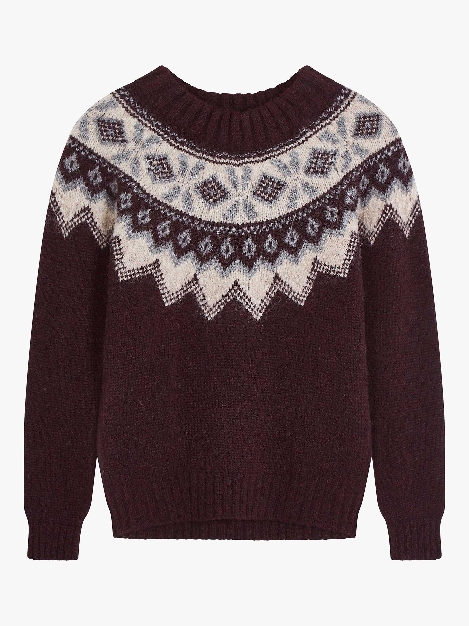 Brora Alpaca Blend Fairisle Print Funnel Neck Jumper, Burgundy