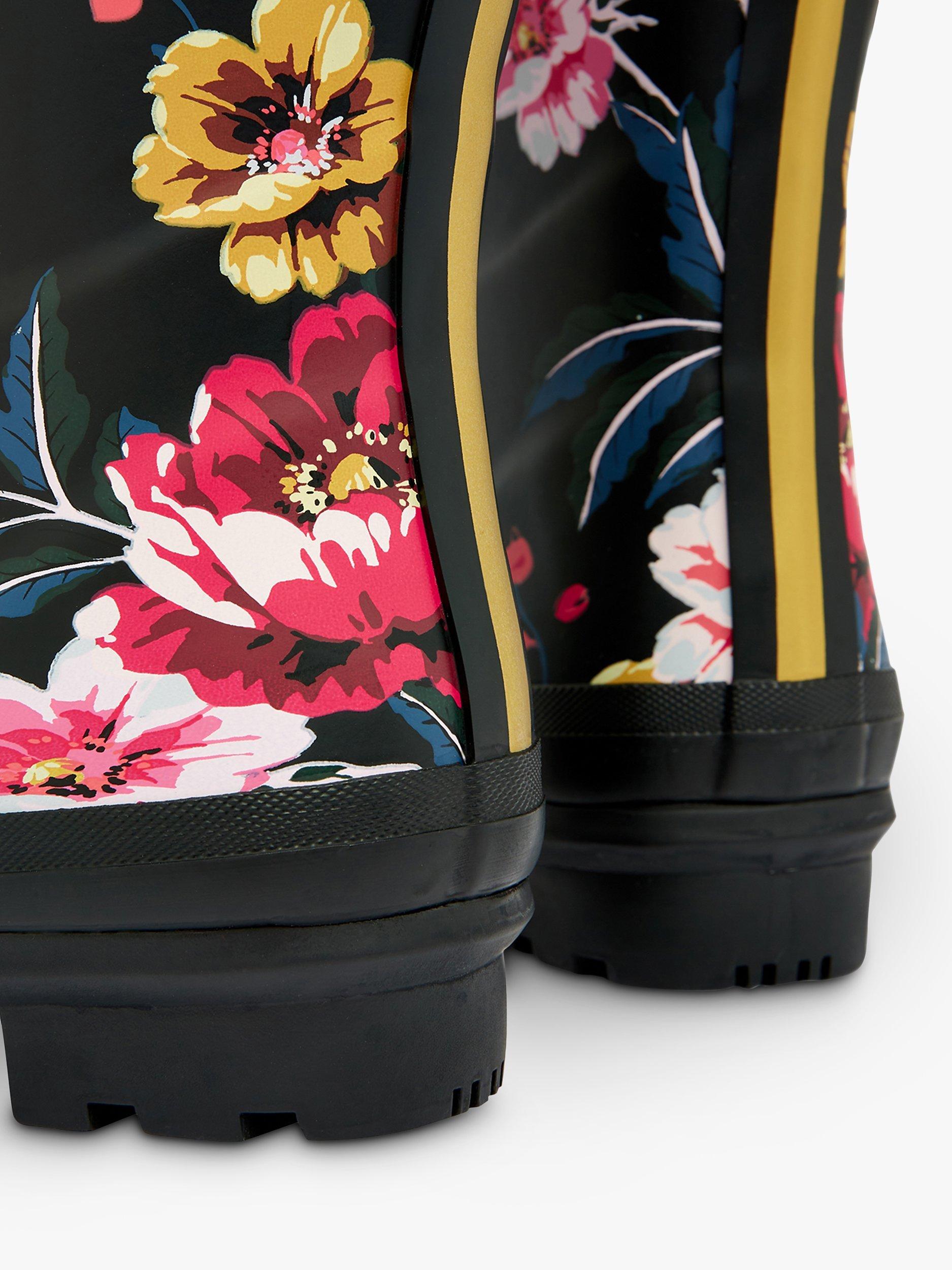 Joules black floral wellies best sale