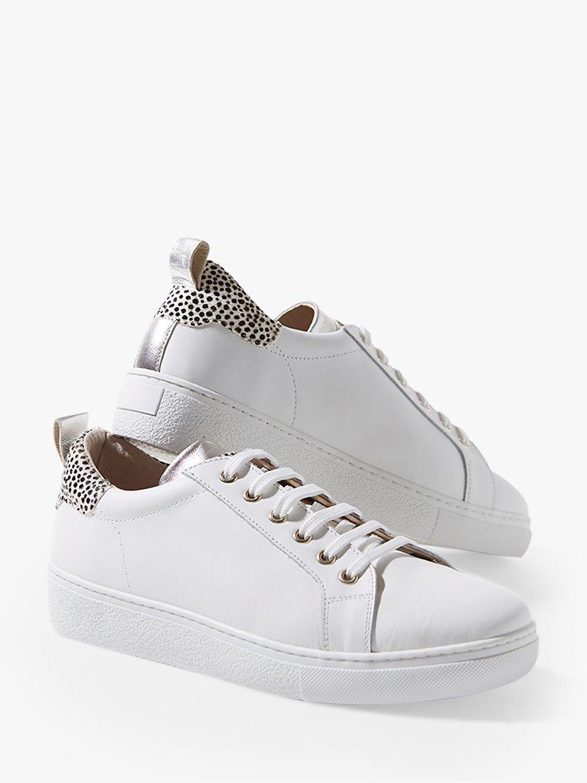 Mint Velvet Allie Animal Spot Back Leather Lace Up Trainers White