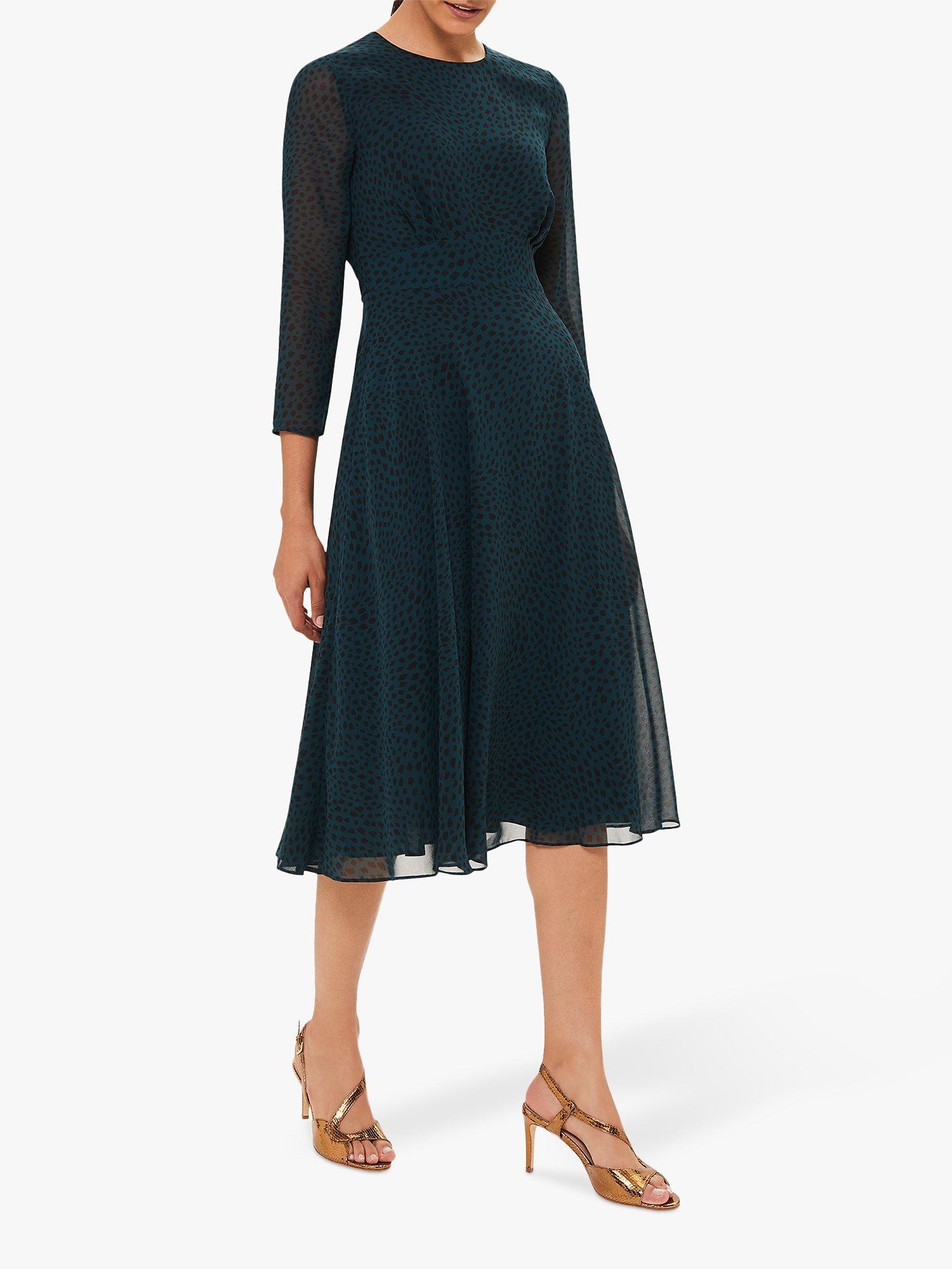 Hobbs Mimi Scatter Print Midi Dress, Pine Green
