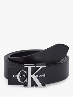 Calvin Klein Leather Monogram Belt, Black, Black