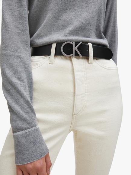 Calvin Klein Adjustable Leather Belt, Black - view 2, Black