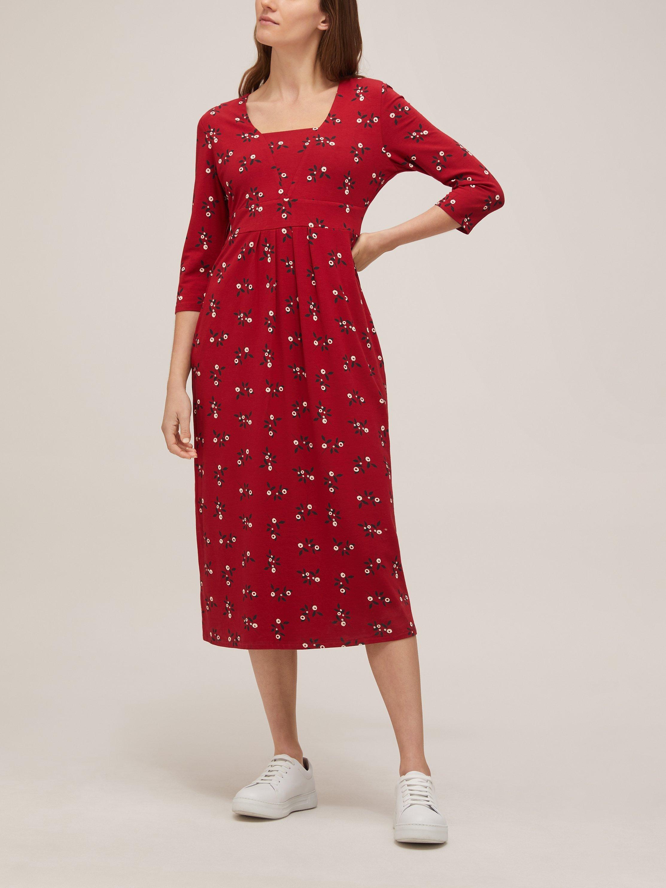 Seasalt Seed Packet Floral Print Bamboo Midi Dress, Red