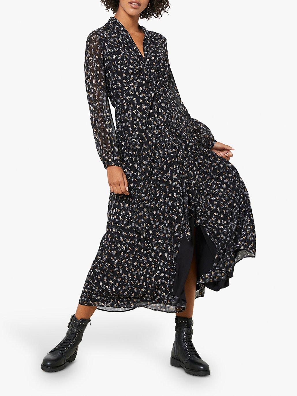 Mint Velvet Miley Floral Midi Dress Black