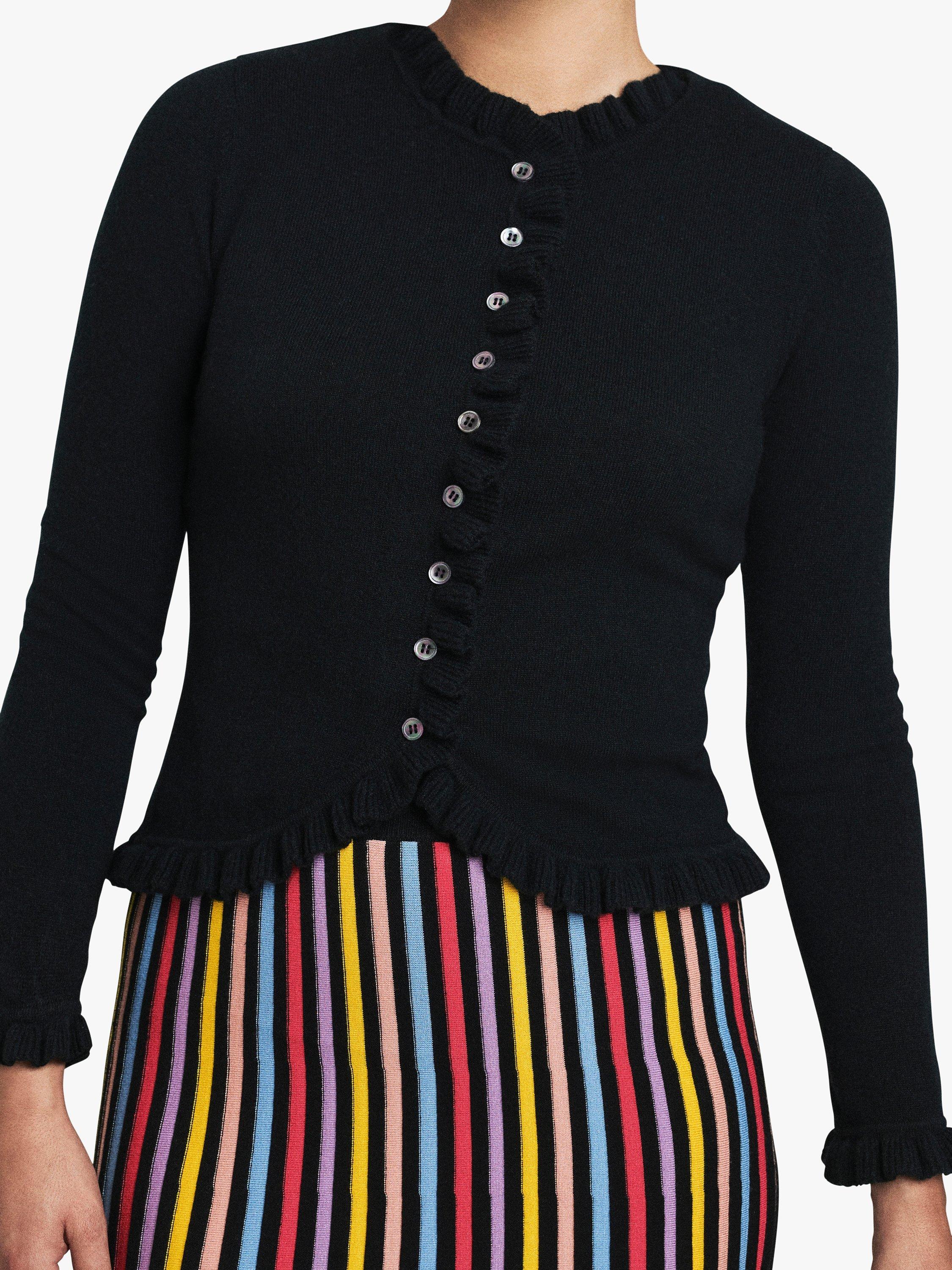 Product image 1 of 2, which shows Pure Collection Cashmere Ruffle Cardigan, Black, 8