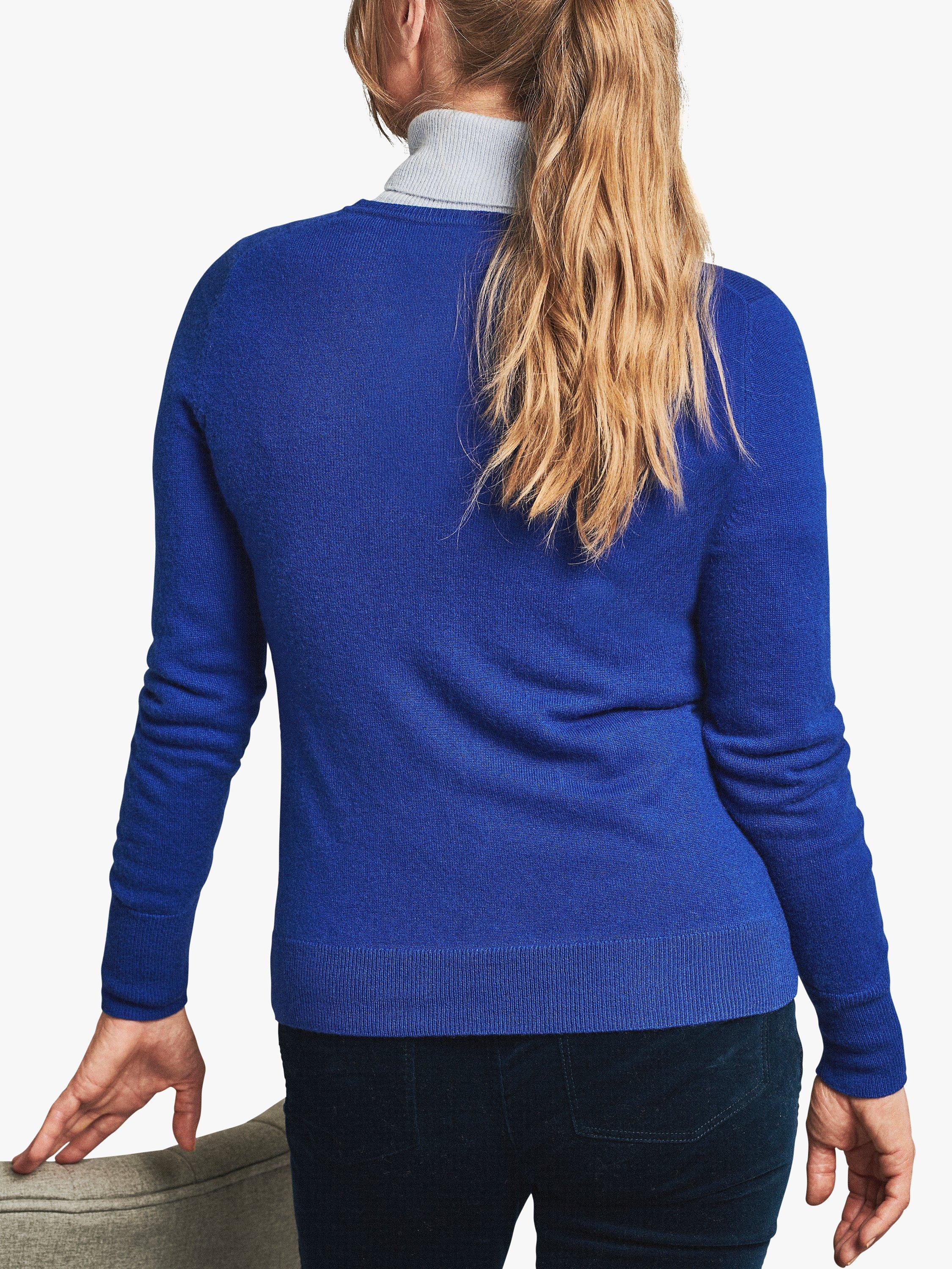 Product image 2 of 2, which shows Pure Collection Cashmere Crew Neck Cardigan, Royal Blue, 8