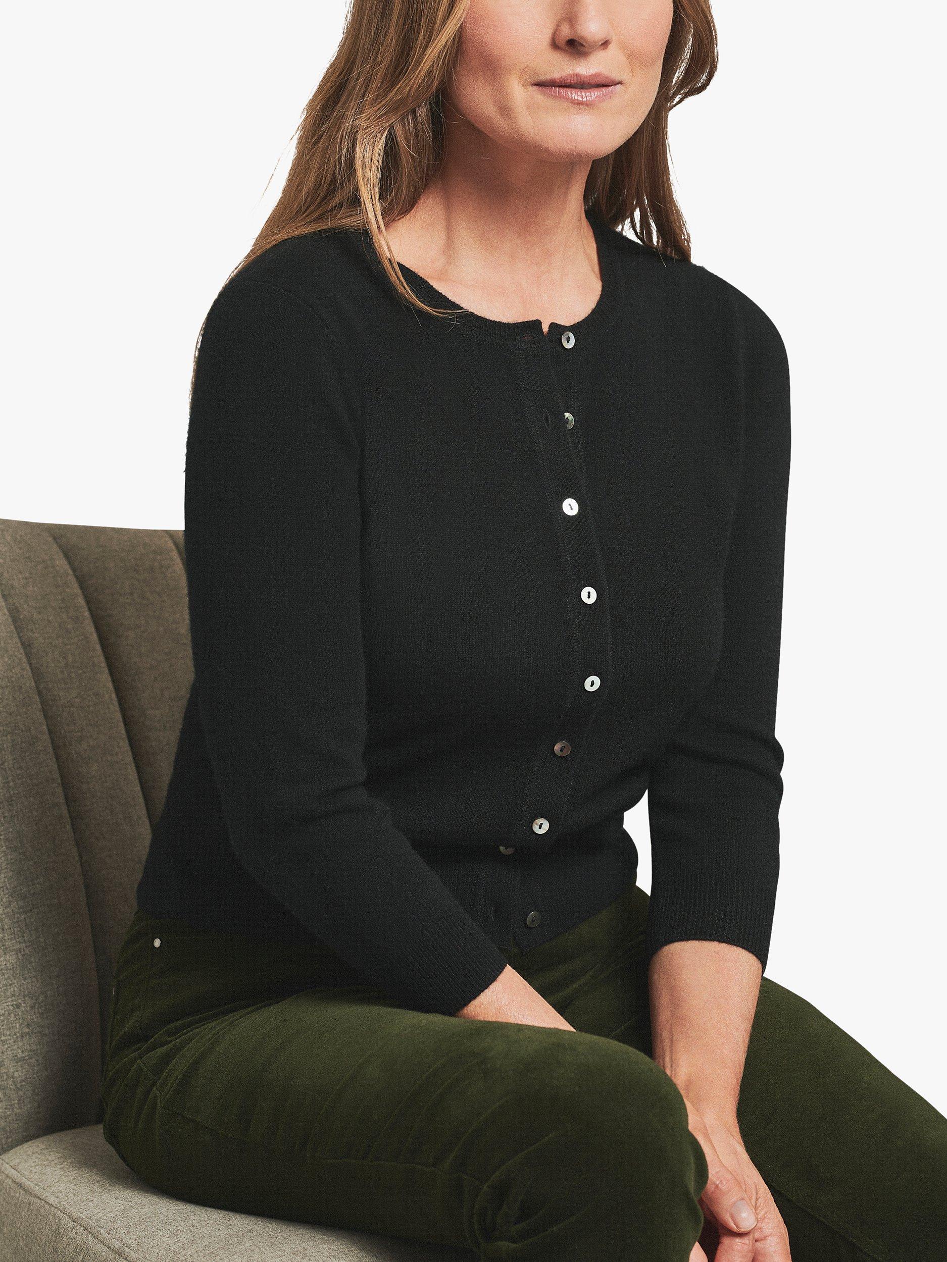 Product image 1 of 3, which shows Pure Collection Cashmere Crew Neck Button Cardigan, Black, 8
