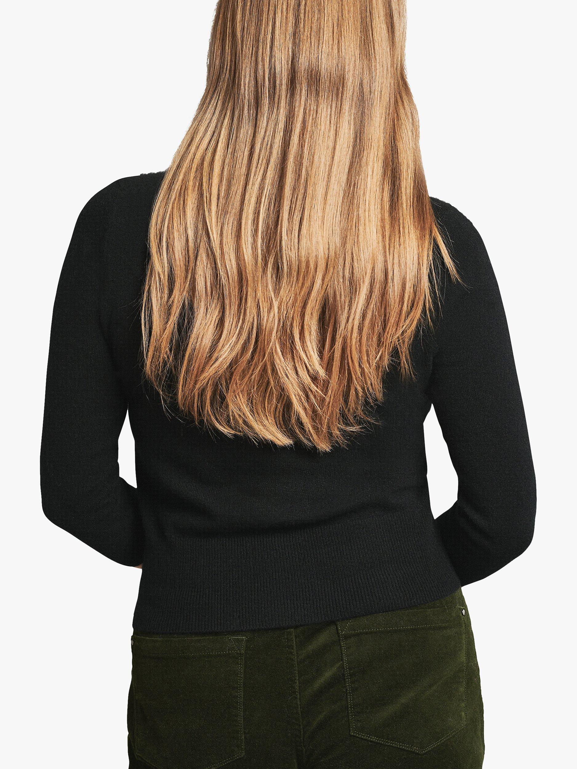 Product image 2 of 3, which shows Pure Collection Cashmere Crew Neck Button Cardigan, Black, 8