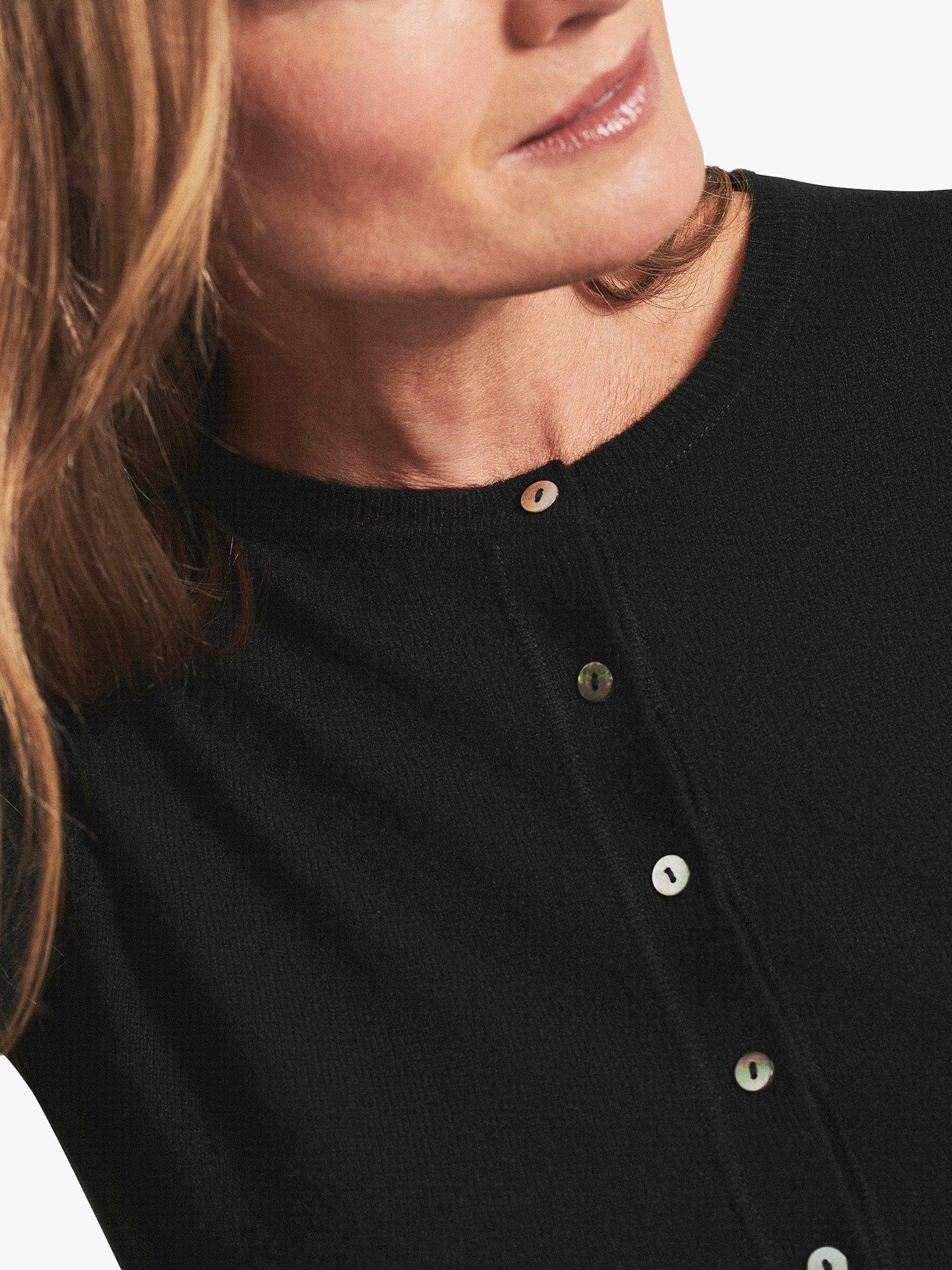 Product image 3 of 3, which shows Pure Collection Cashmere Crew Neck Button Cardigan, Black, 8
