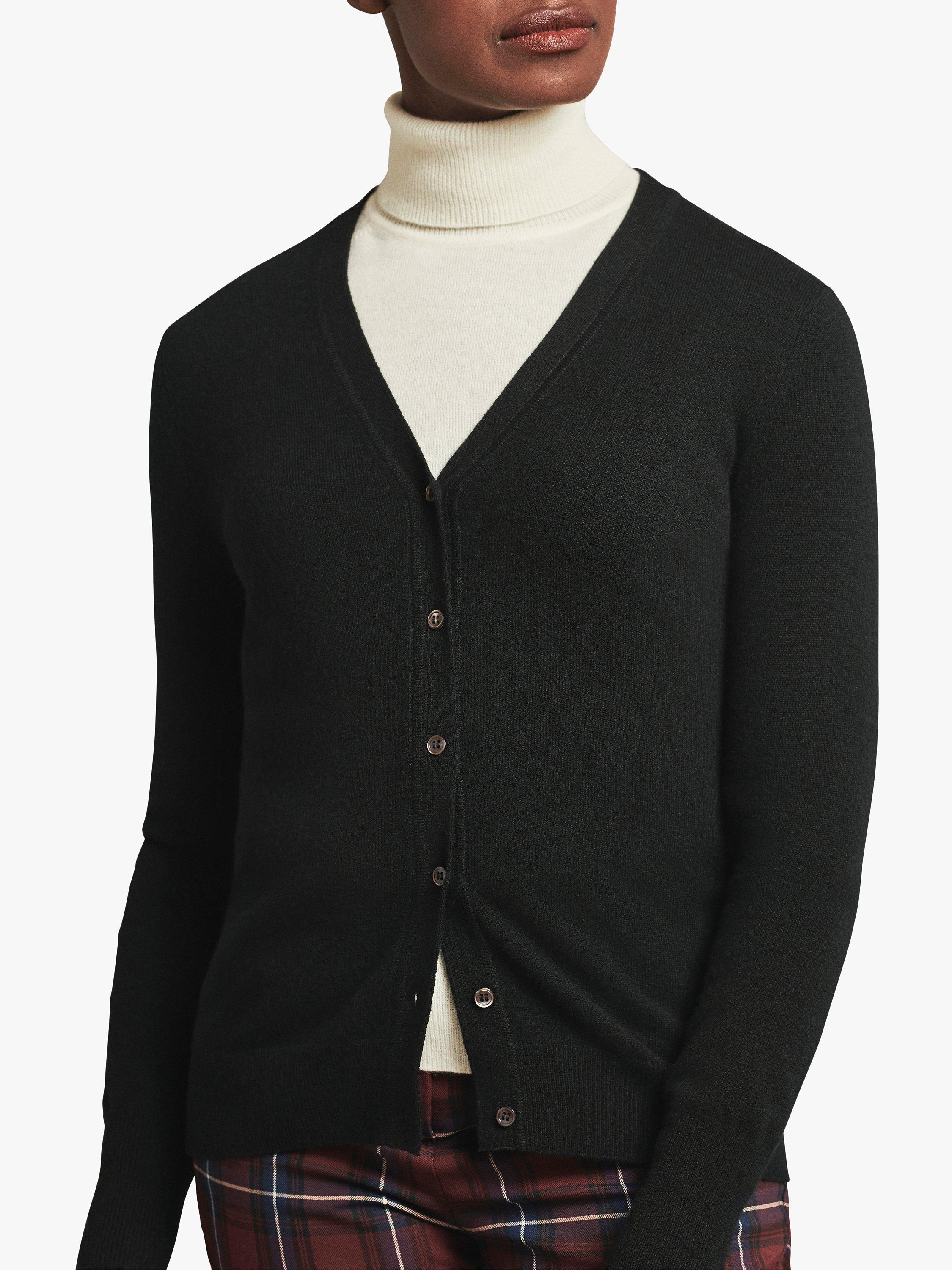 Product image 1 of 3, which shows Pure Collection Cashmere V-Neck Cardigan, Black, 8