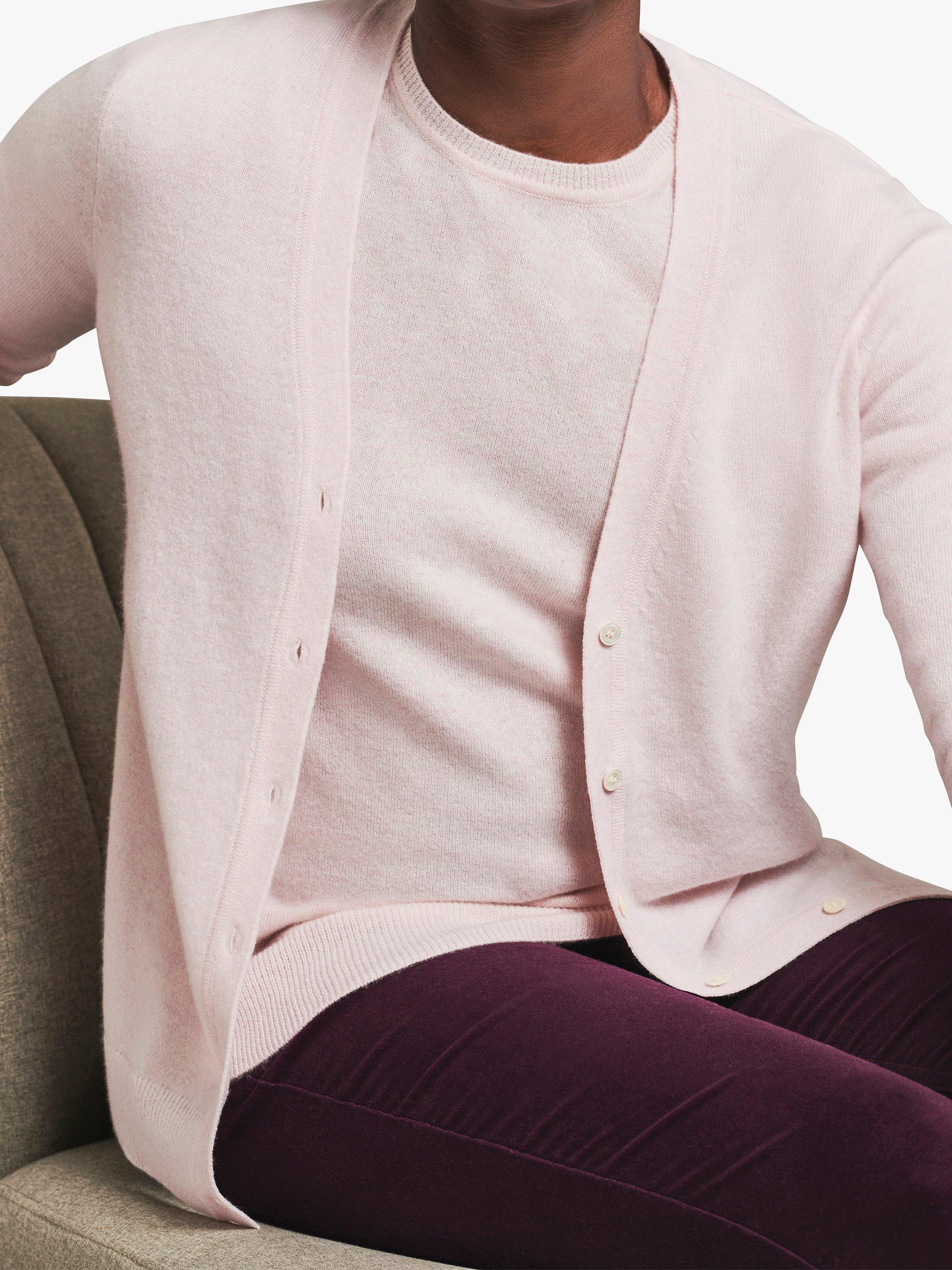 Product image 1 of 3, which shows Pure Collection Cashmere Pearl Button Cardigan, Rosemist, 8