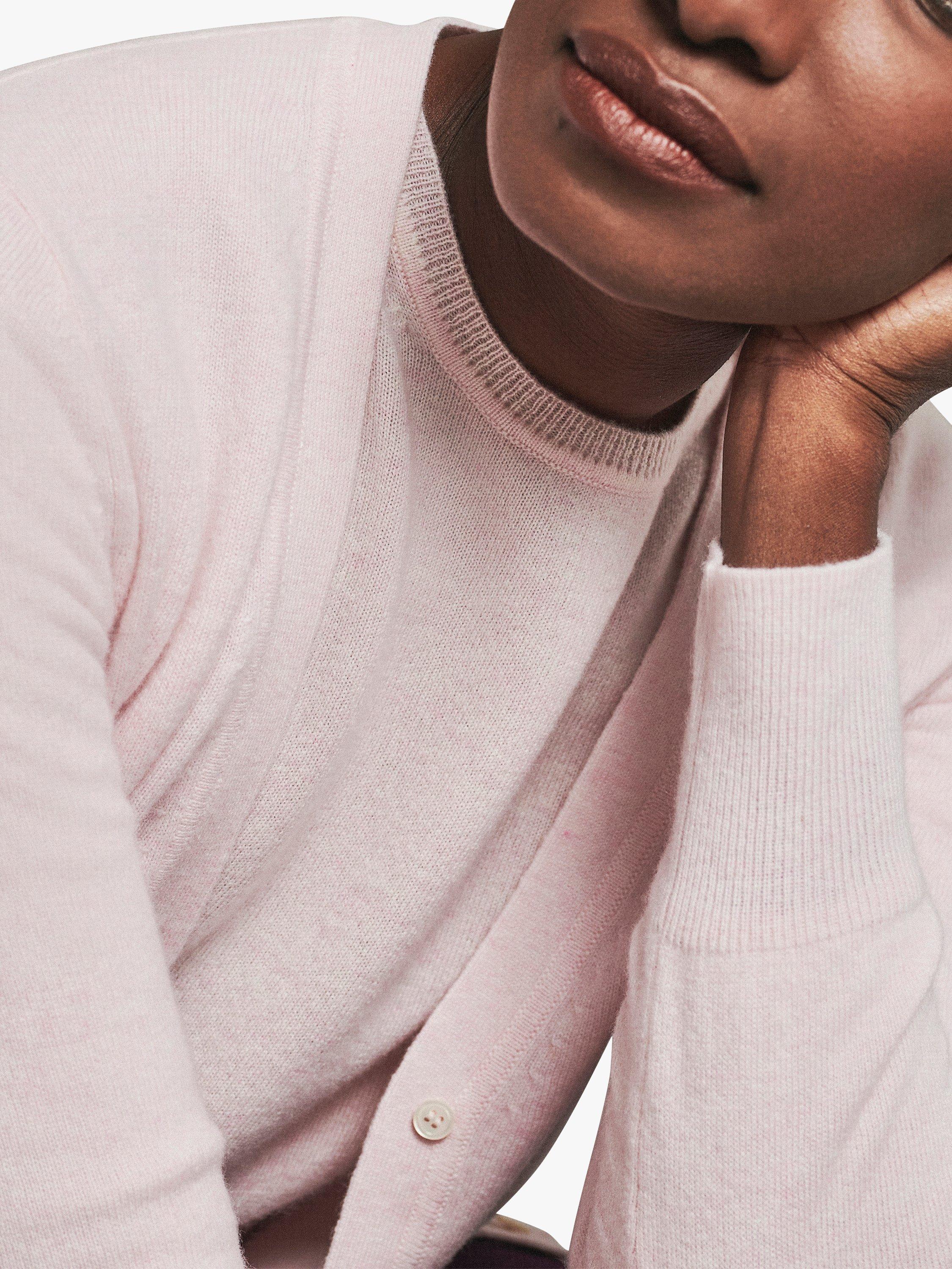 Product image 3 of 3, which shows Pure Collection Cashmere Pearl Button Cardigan, Rosemist, 8