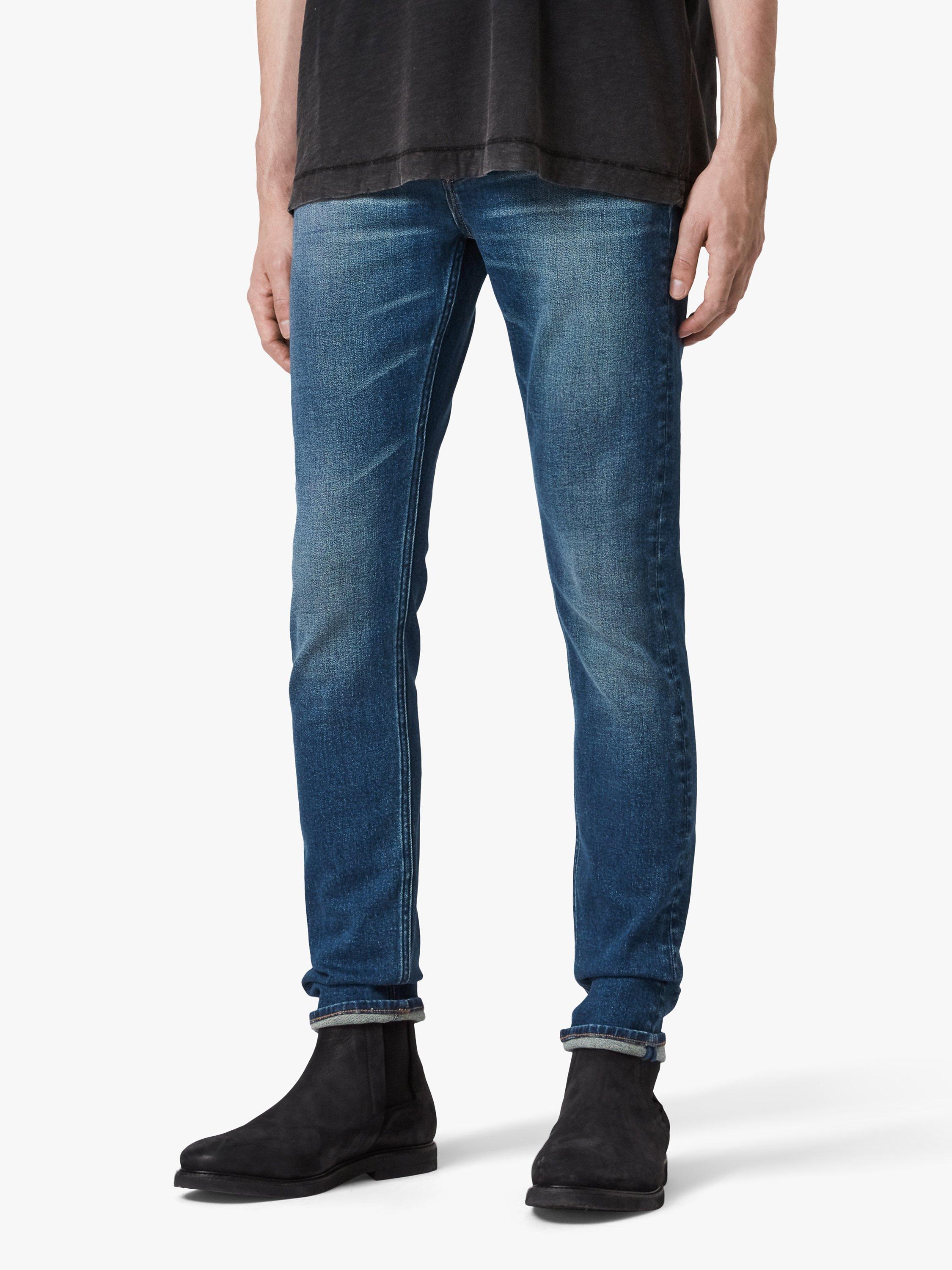Product image 2 of 5, which shows AllSaints Cigarette Skinny Fit Jeans, Mid Indigo, 34R
