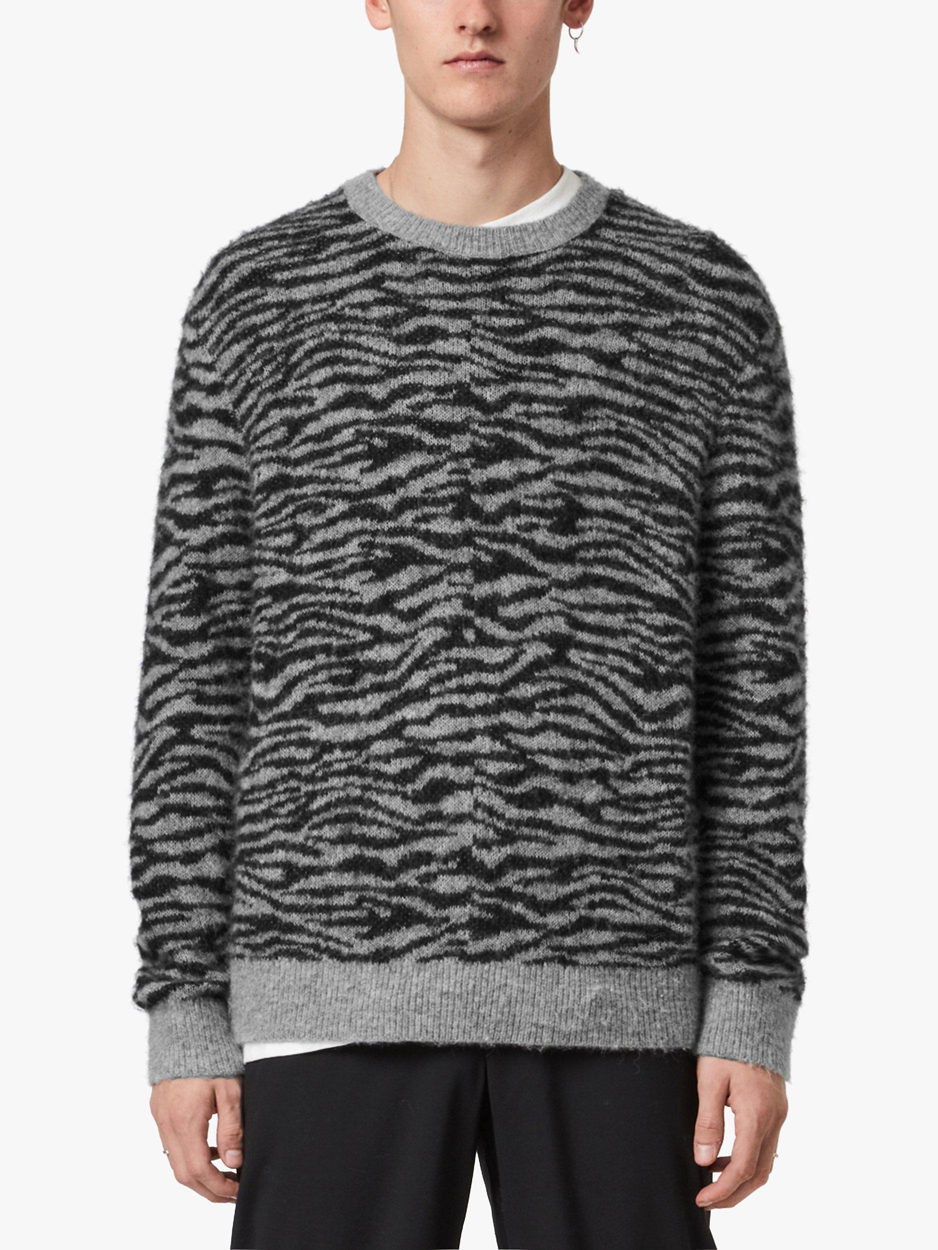 AllSaints Askell Animal Crew Knit Jumper, Grey Marl