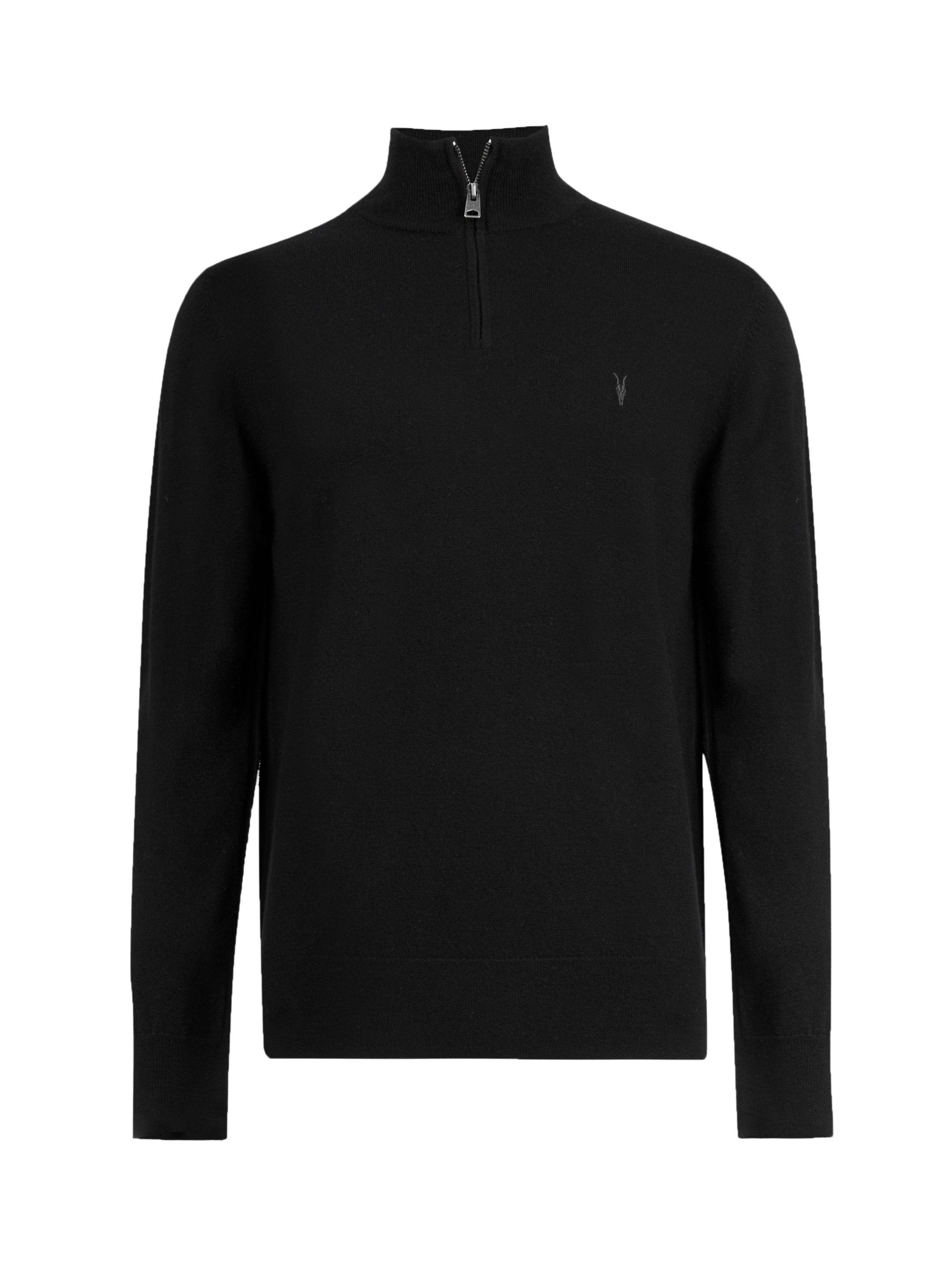 Product image 4 of 7, which shows AllSaints Kilburn Wool Blend Half Zip Jumper, Black, XS