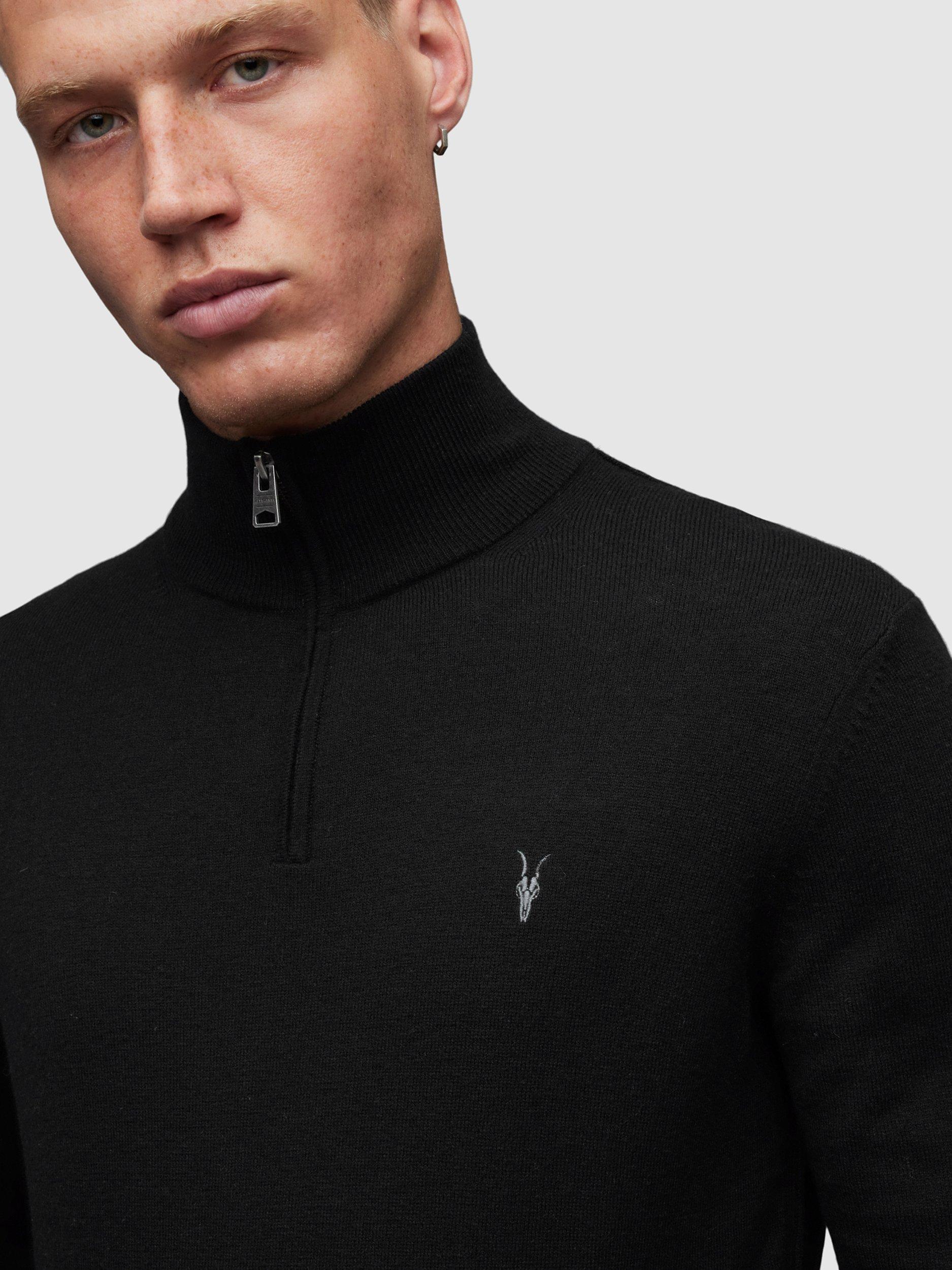 Product image 5 of 7, which shows AllSaints Kilburn Wool Blend Half Zip Jumper, Black, XS