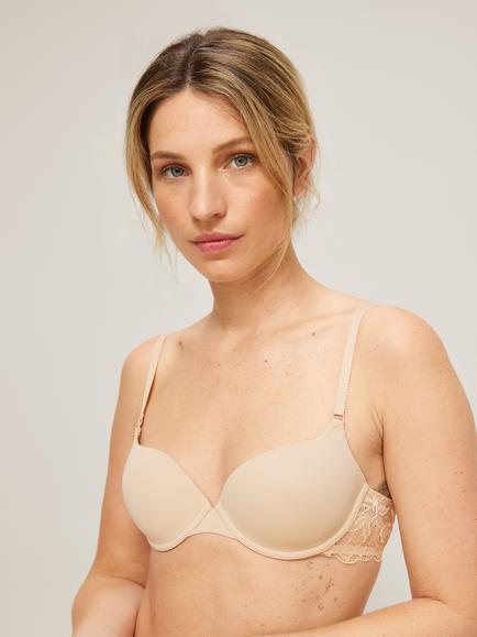 John Lewis Stephanie Lace Wing T-Shirt Bra, Almond