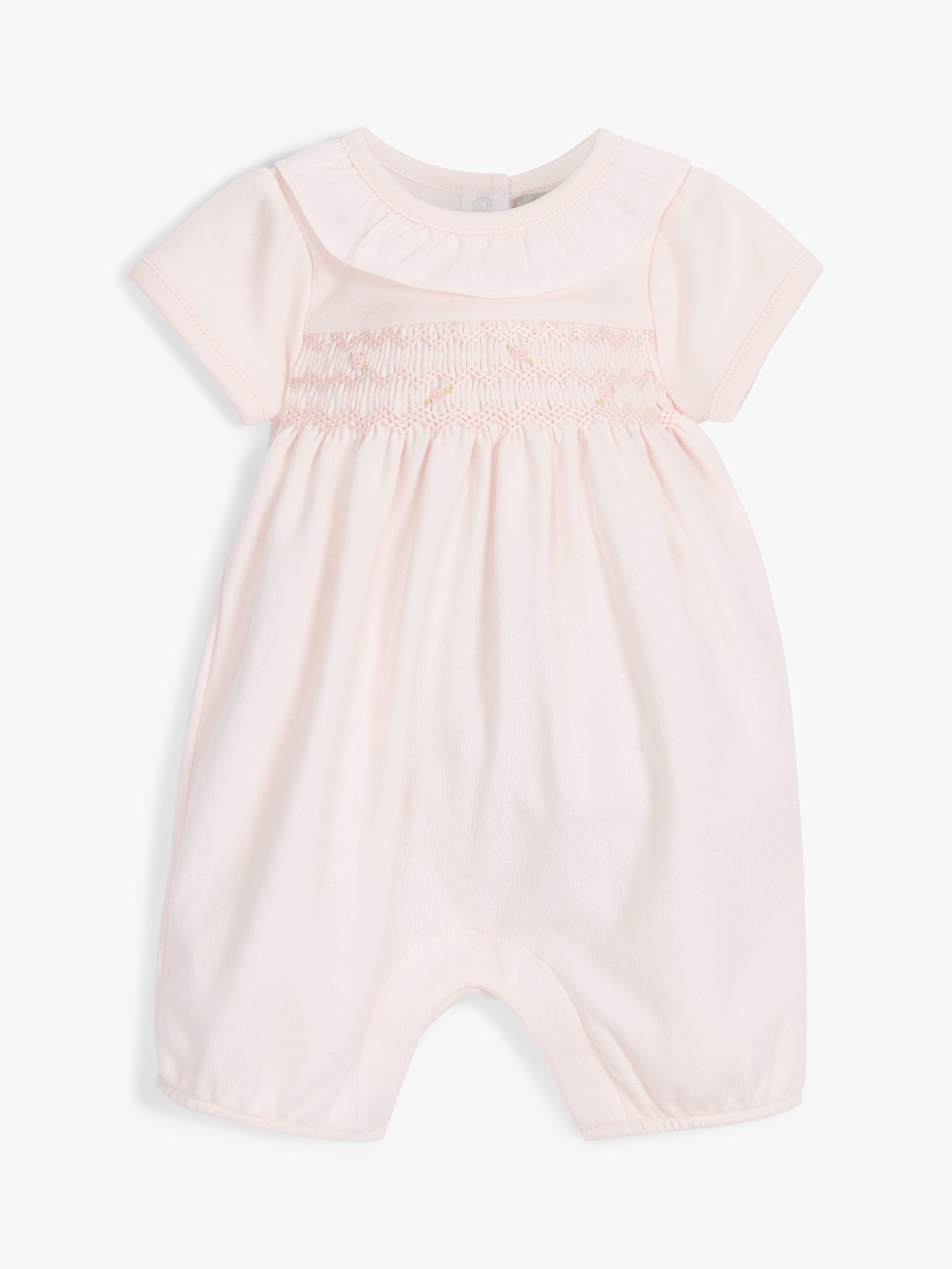 John Lewis Heirloom Collection Baby Smocked Romper Pink