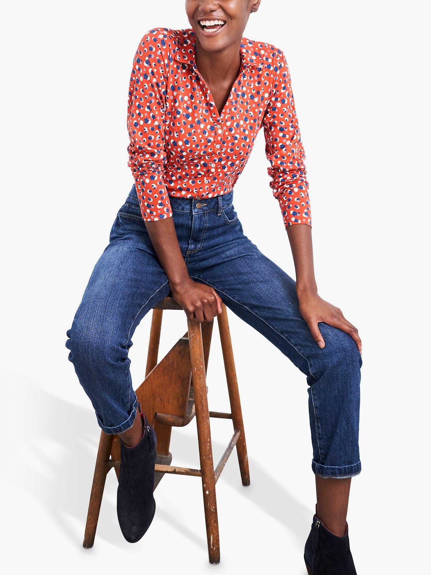 White Stuff Painting Floral Print Long Sleeved Shirt, Red/Multi