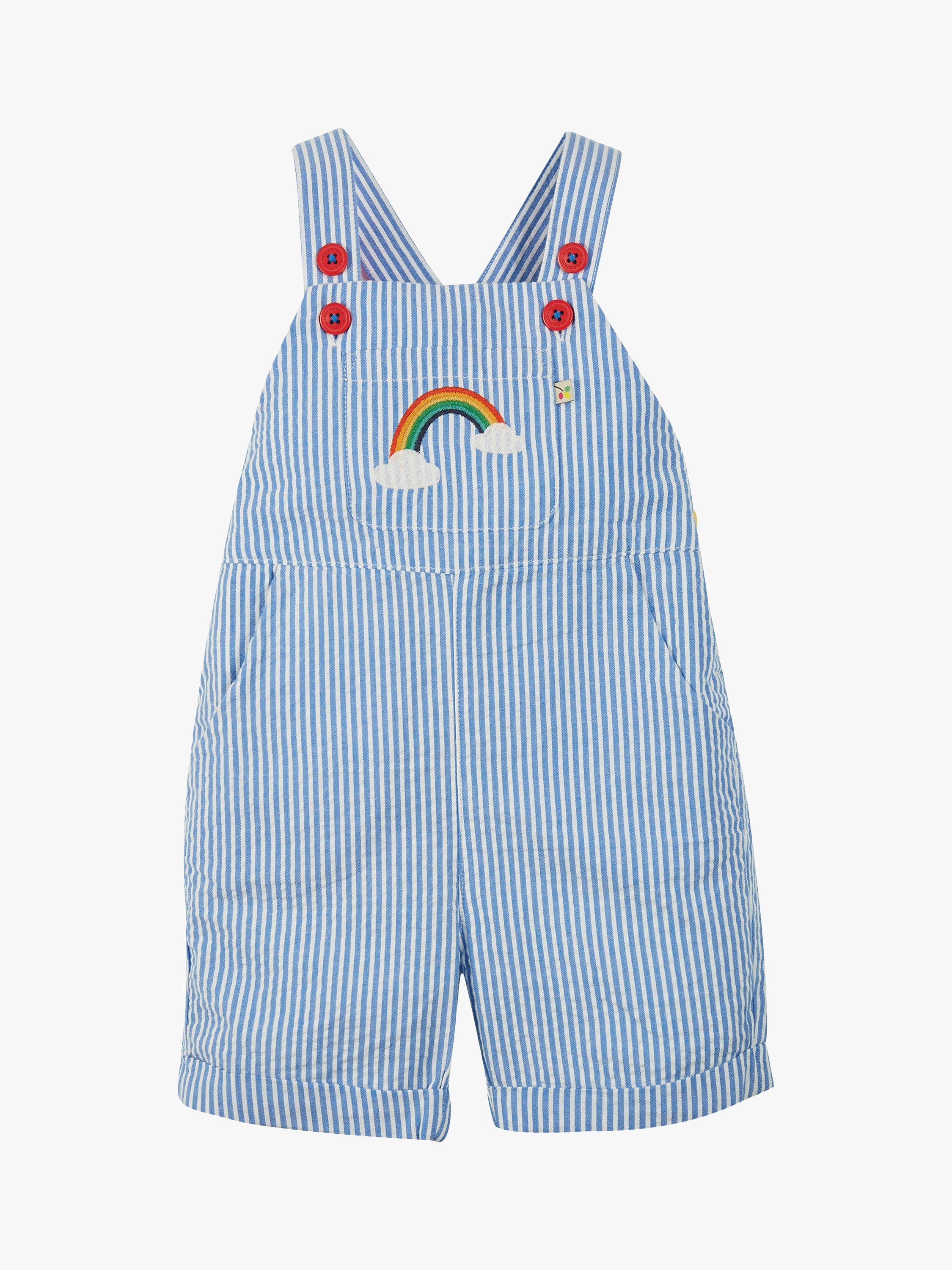 Frugi Baby GOTS Organic Cotton Godrevy Rainbow Dungarees, Cobalt Stripe/Rainbow