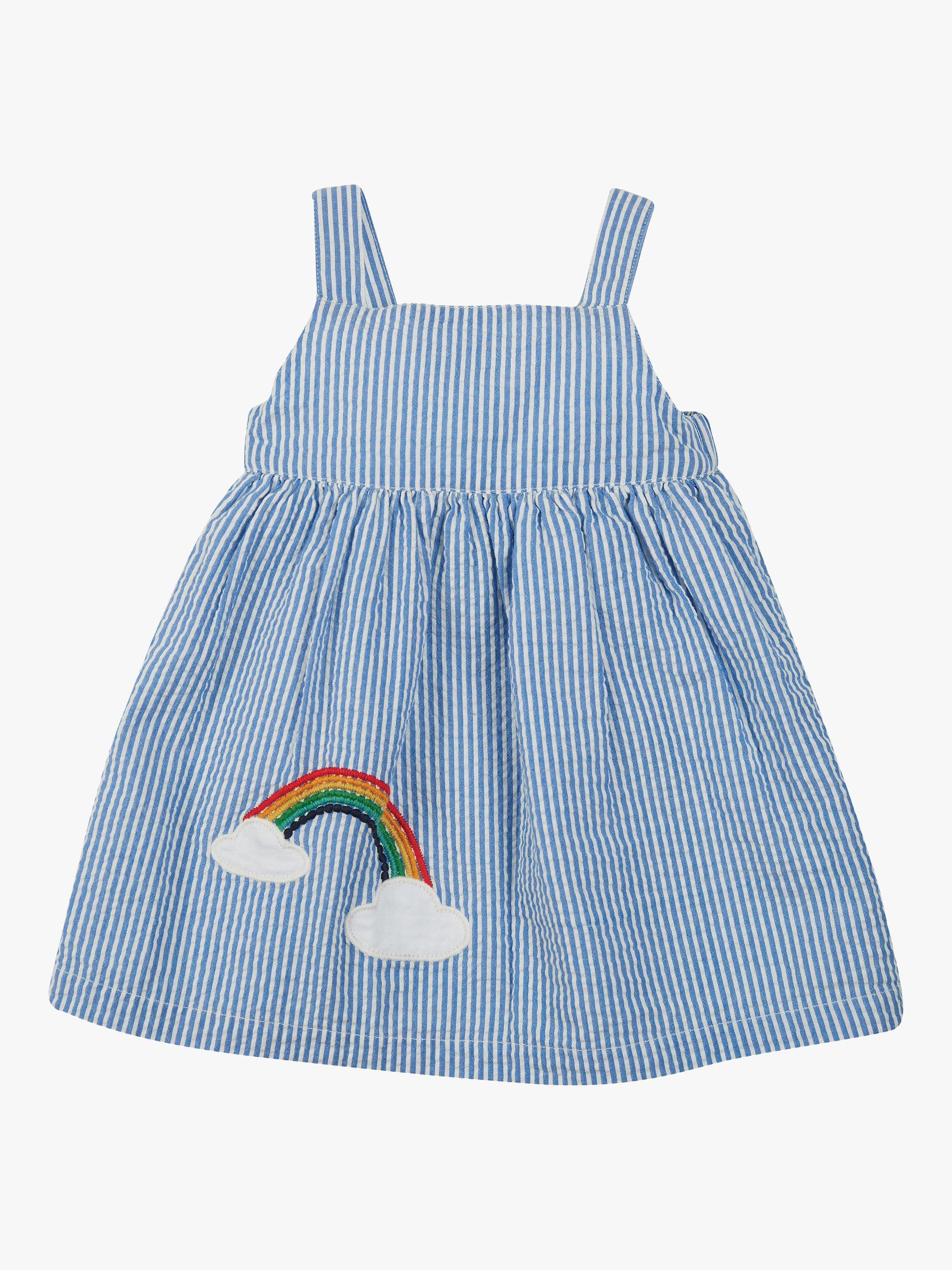 Frugi Kids' Alma Organic Cotton Stripe Summer Dress, Mid Blue