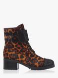 Dune Peach Leather Leopard Print Ankle Boots, Multi