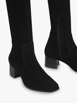 Whistles Blaire Stretch Knee High Suede Boots, Black - view 2, Black