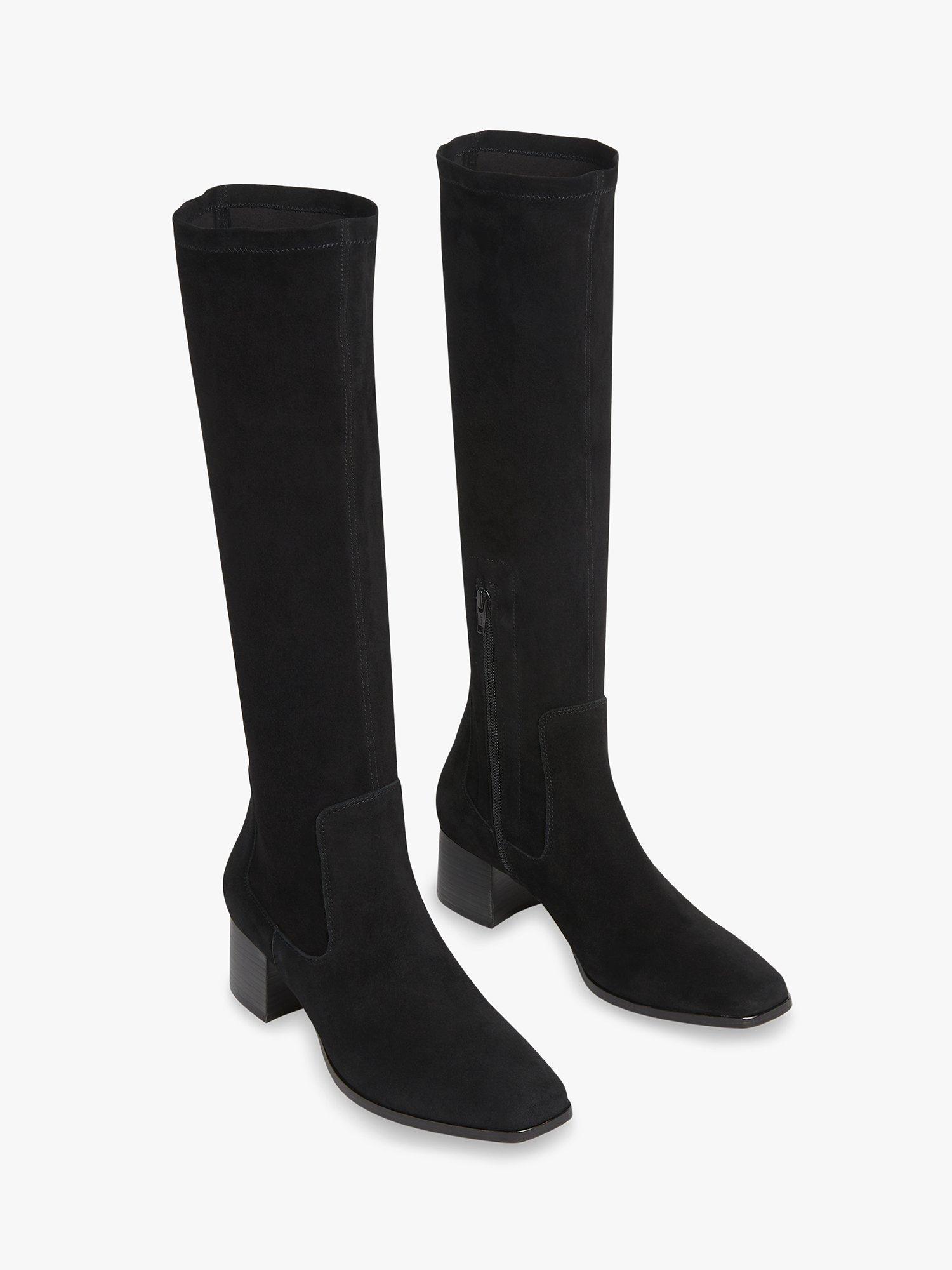 Product image 3 of 4, which shows Whistles Blaire Stretch Knee High Suede Boots, Black, 3