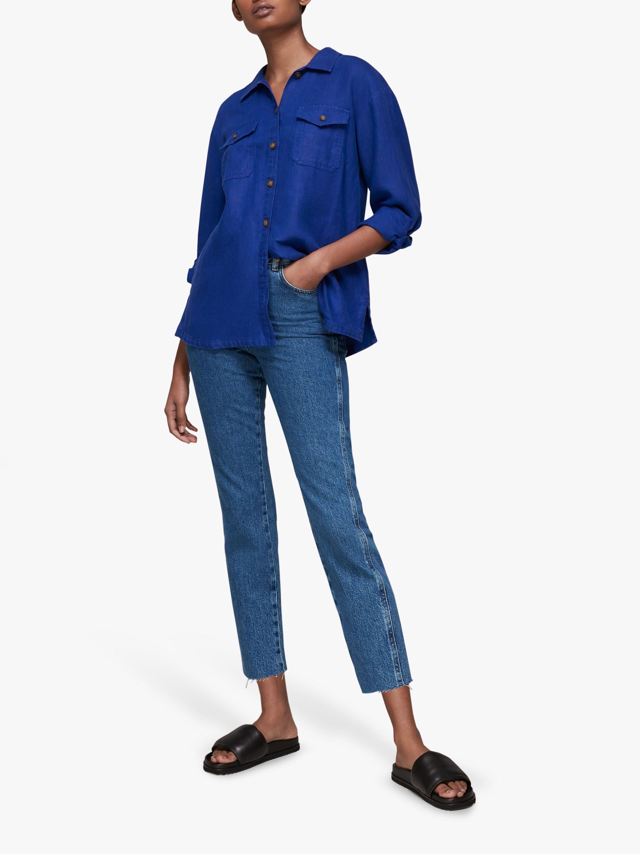 Whistles Authentic Slim Leg Frayed Jeans, Blue