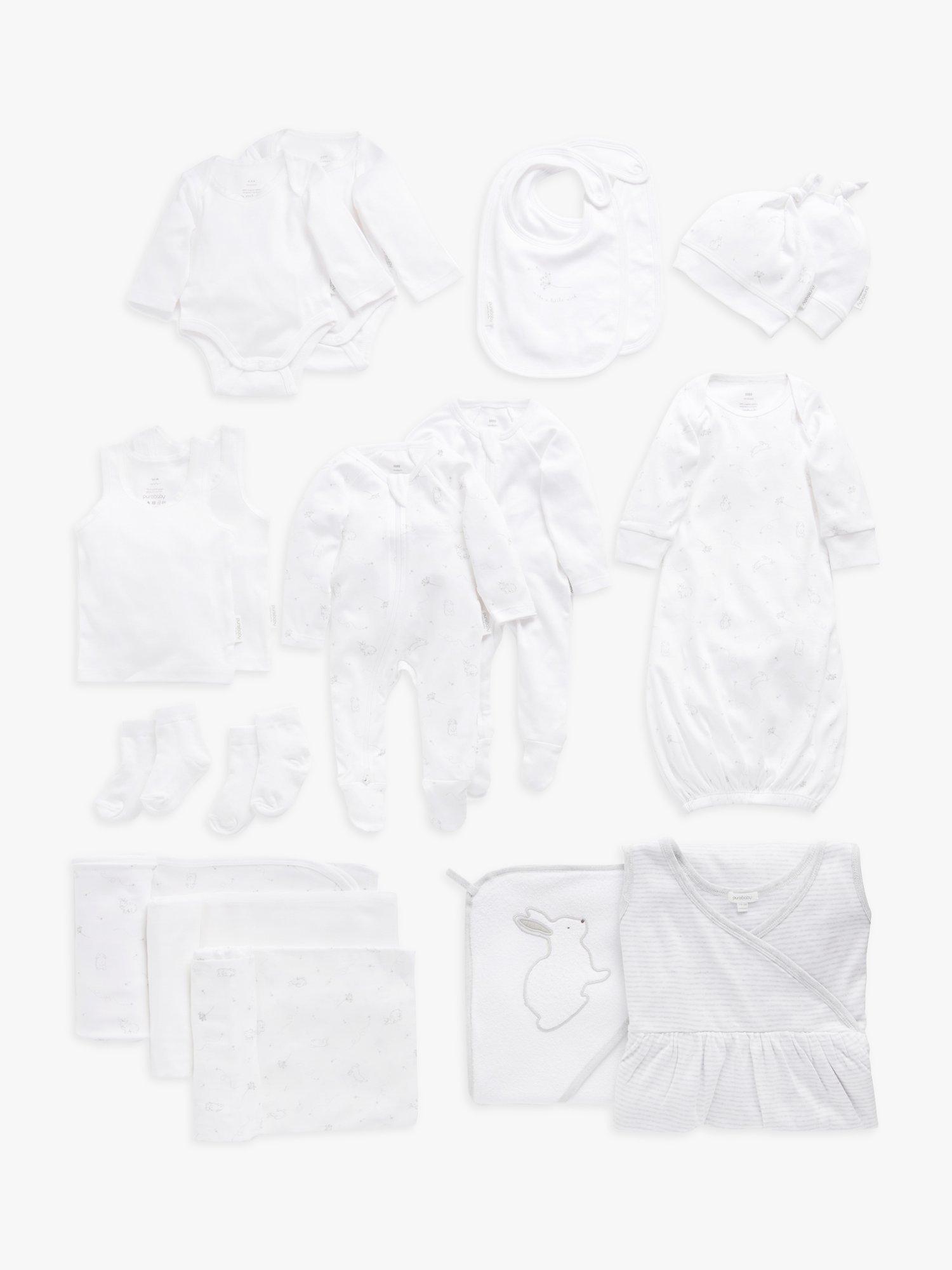 Purebaby Organic Cotton Essentials Newborn Hospital Gift Set, Pack of 18, White